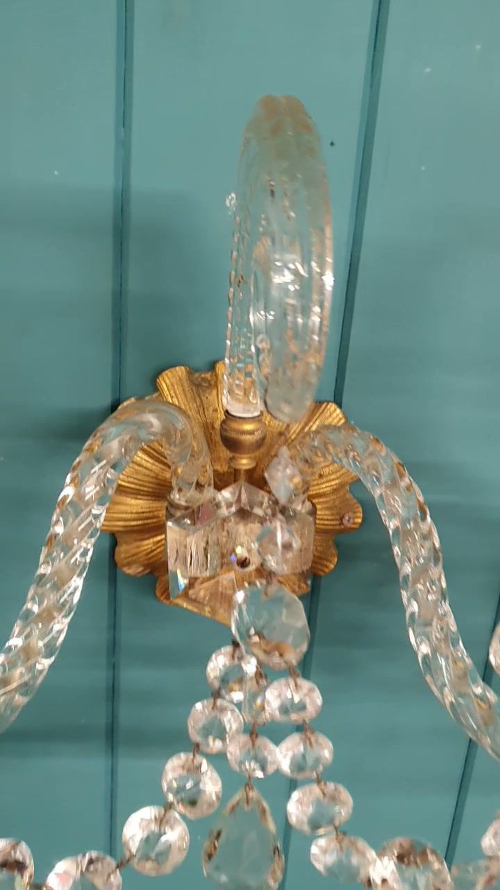 Pair Of Early 20th Century Antique Glass And Brass Wall Lights French photo for sale