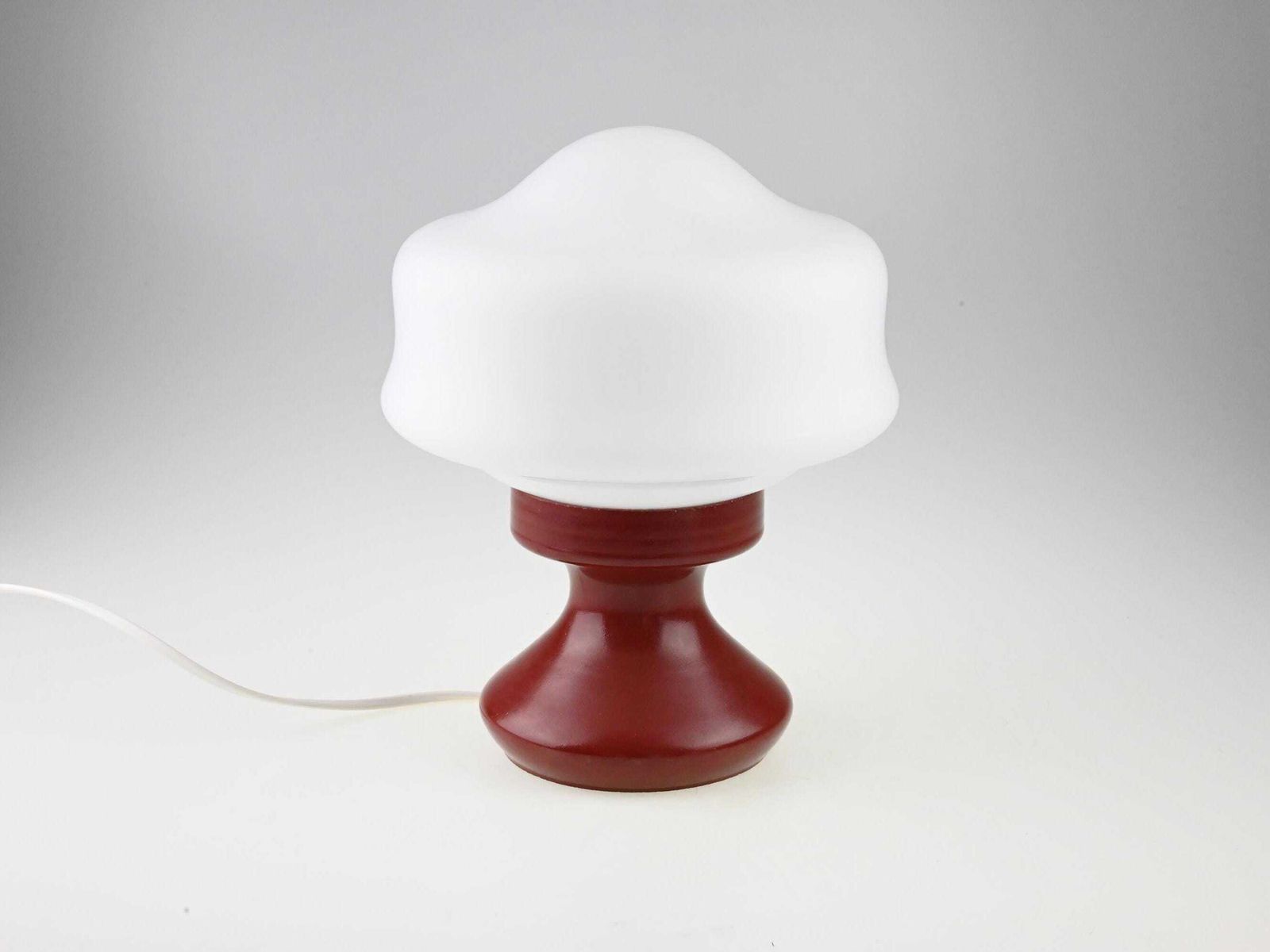Vintage German Red And White Glass Lamp, Vintage Mood Lamp, Mid Century Lamp, Bedside Lamp, Mid Century Lighting, Table Lamp, Desk Lamp photo for sale