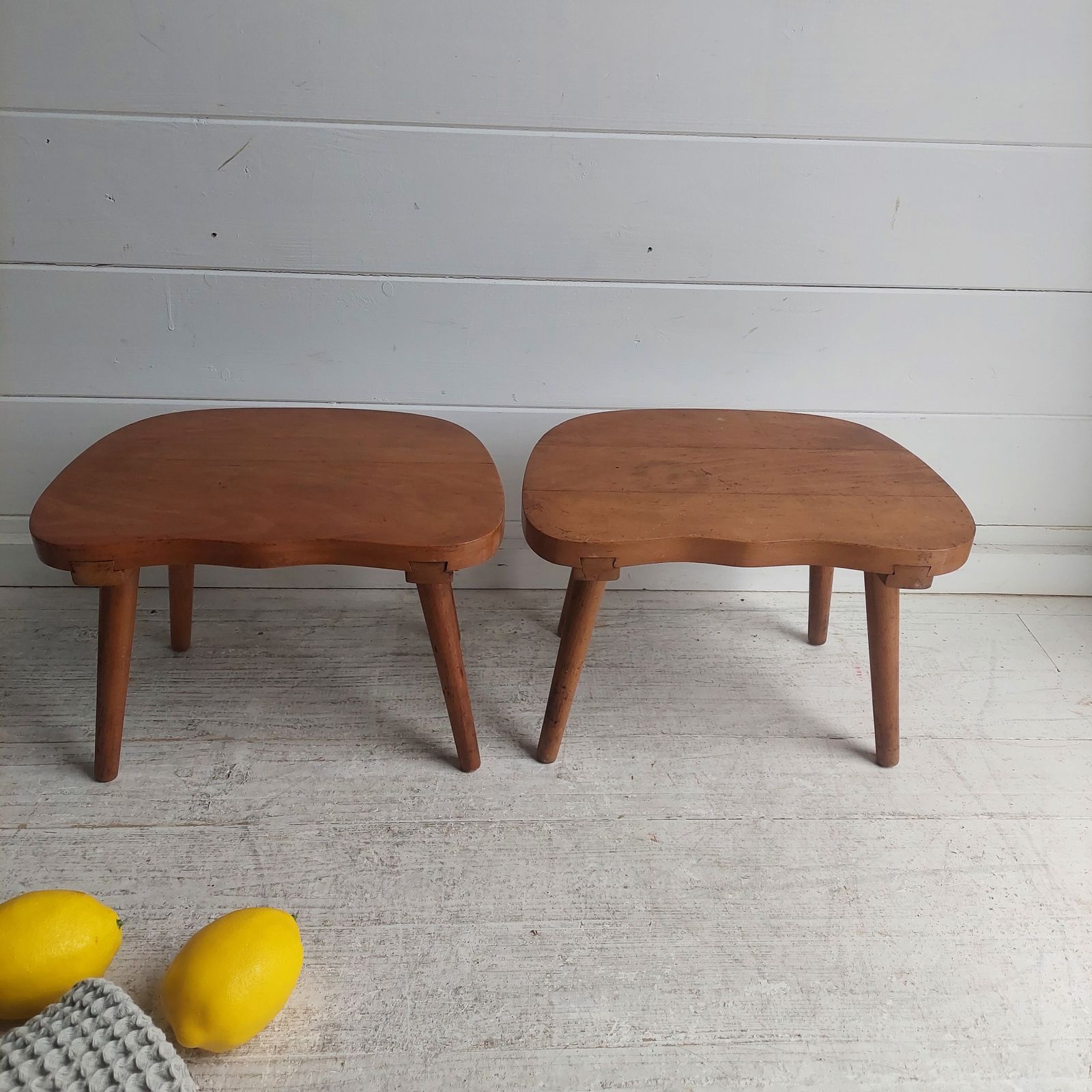 photo for sale Mid Century Milking Stools Scandinavian Handmade Step Stool Planter Yugoslavia 50s Set Of 2