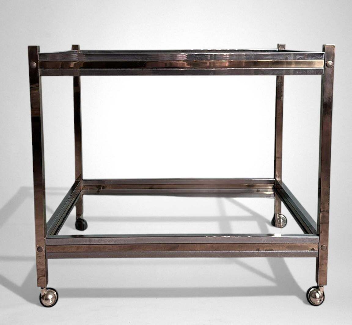Romeo Rega Style Italian Brass And Steel Bar Cart photo vinterior