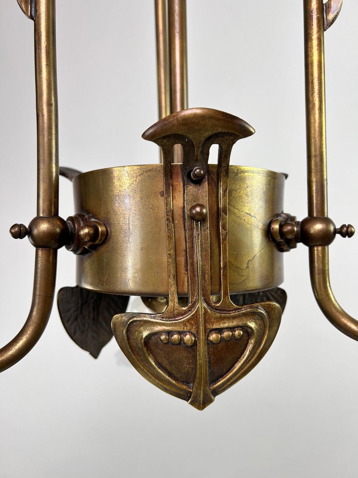 photo vinterior Art Nouveau Three Arm Chandelier With Opal Iridescent Glass