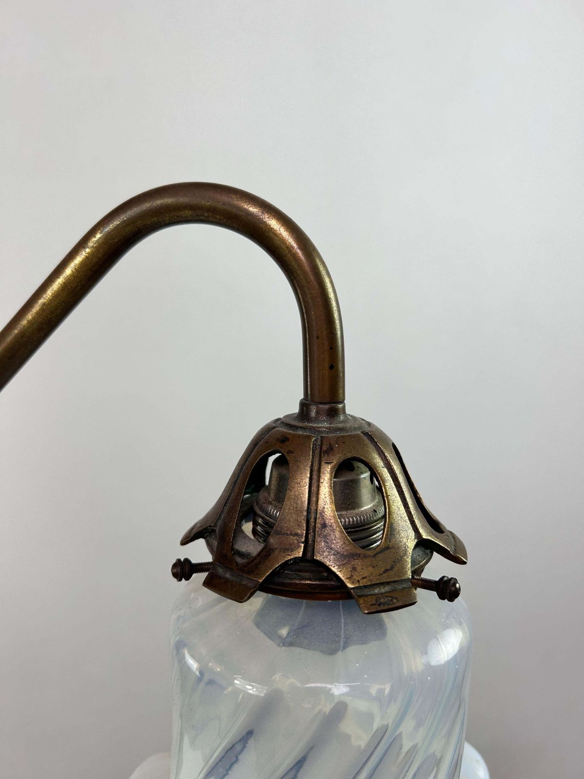 photo buy Art Nouveau Three Arm Chandelier With Opal Iridescent Glass