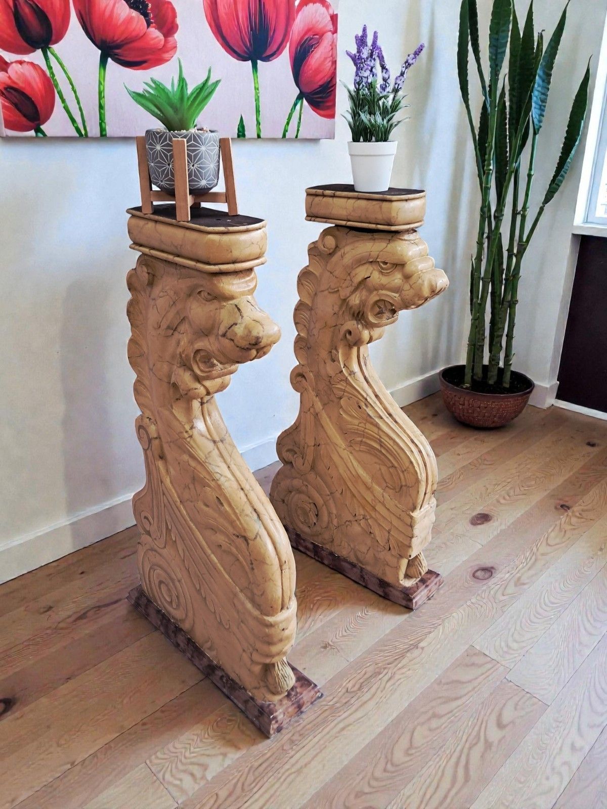Vintage Pair Of Asian Dragon Pedestals Plant Stands Sculptures Jardinières Large photo Art