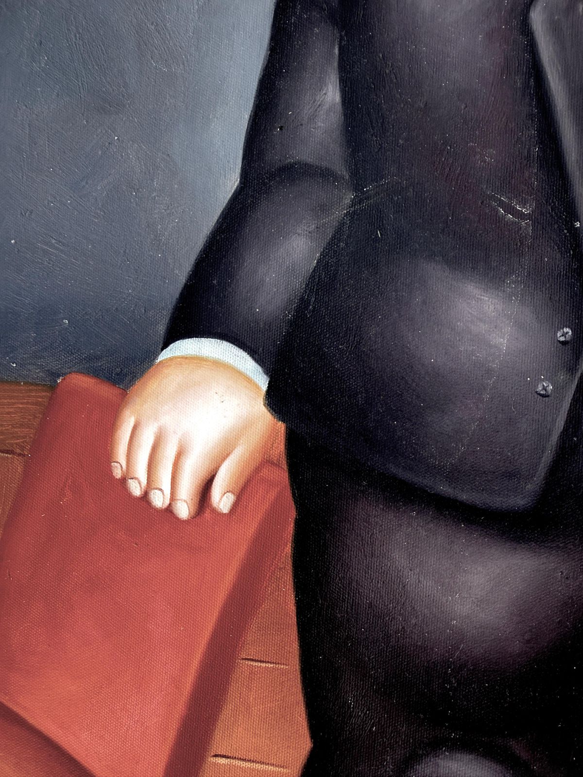 Gentleman In Interior (After Fernando Botero) Oil On Canvas Painting photo 1250.0