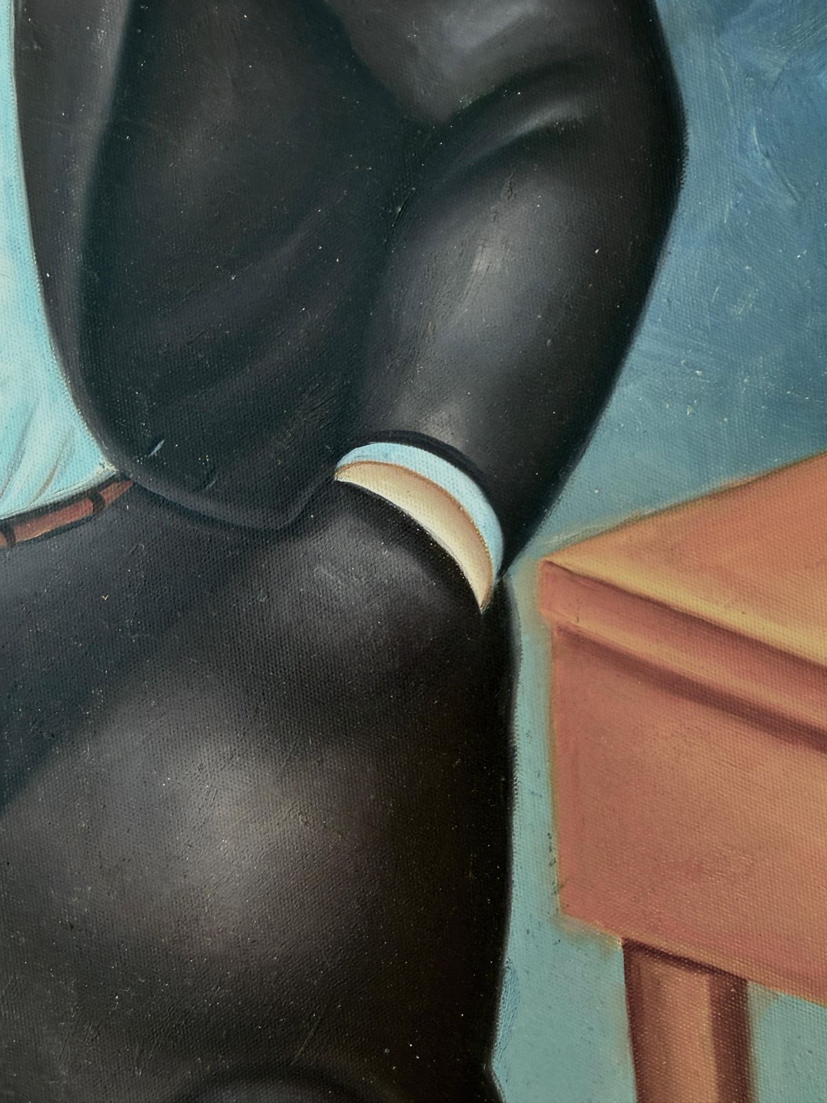 Gentleman In Interior (After Fernando Botero) Oil On Canvas Painting photo vinterior