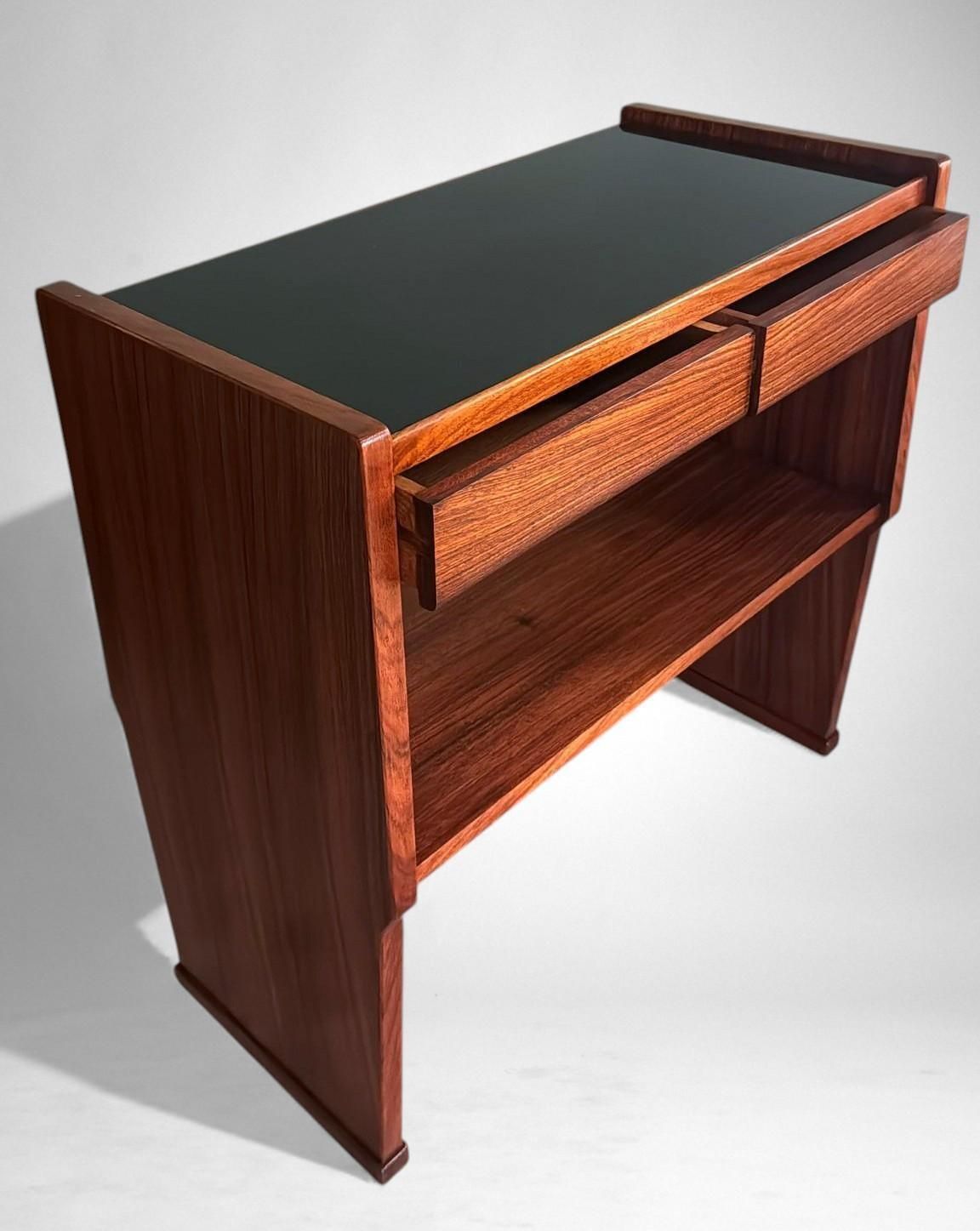 Mid Century Modern Italian Console In Red Walnut With Black Glass Top photo 1373.0