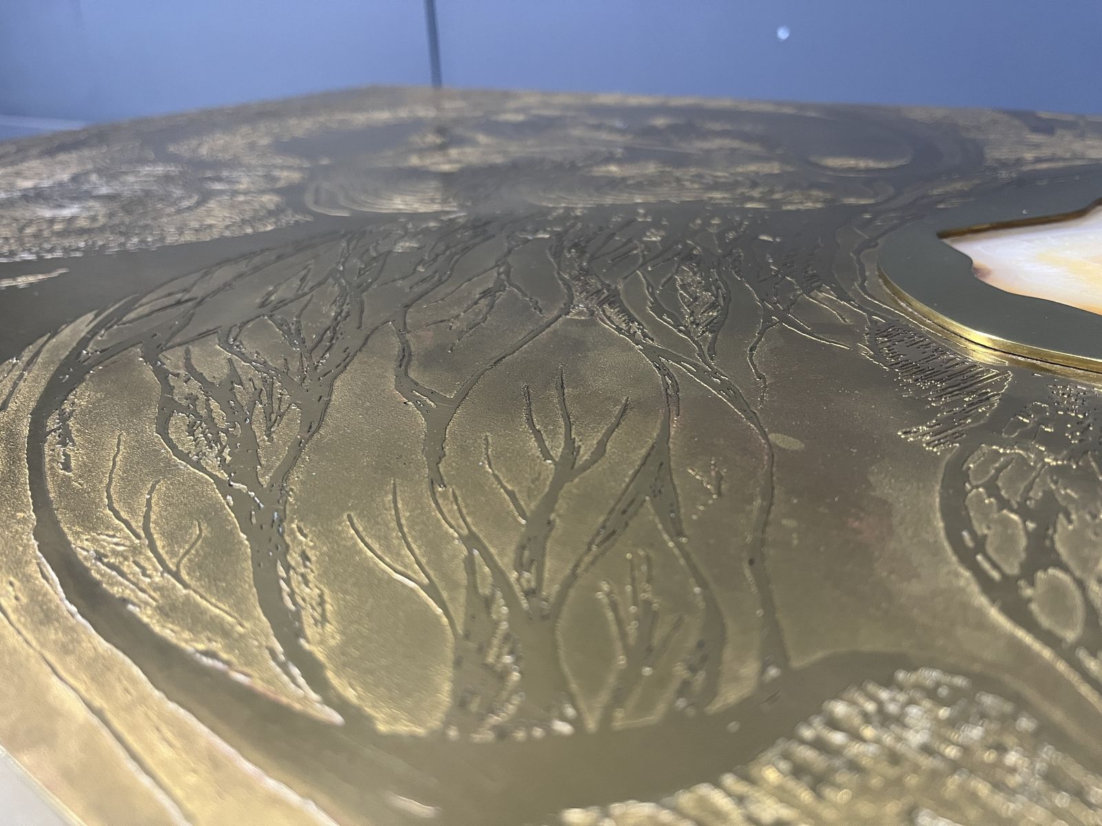 Etched Brass And Inlaid Agate Coffee Table By Felix De Boussy, Belgium photo for sale