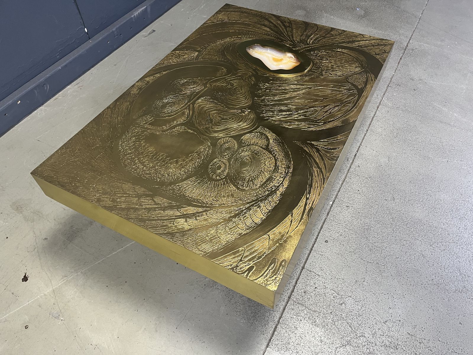 Etched Brass And Inlaid Agate Coffee Table By Felix De Boussy, Belgium photo Furniture