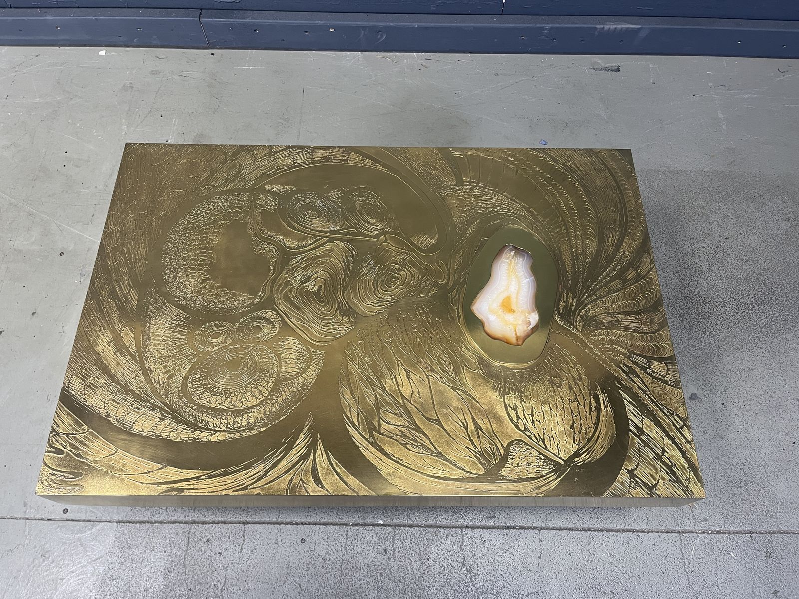 2500.0 Etched Brass And Inlaid Agate Coffee Table By Felix De Boussy, Belgium photo