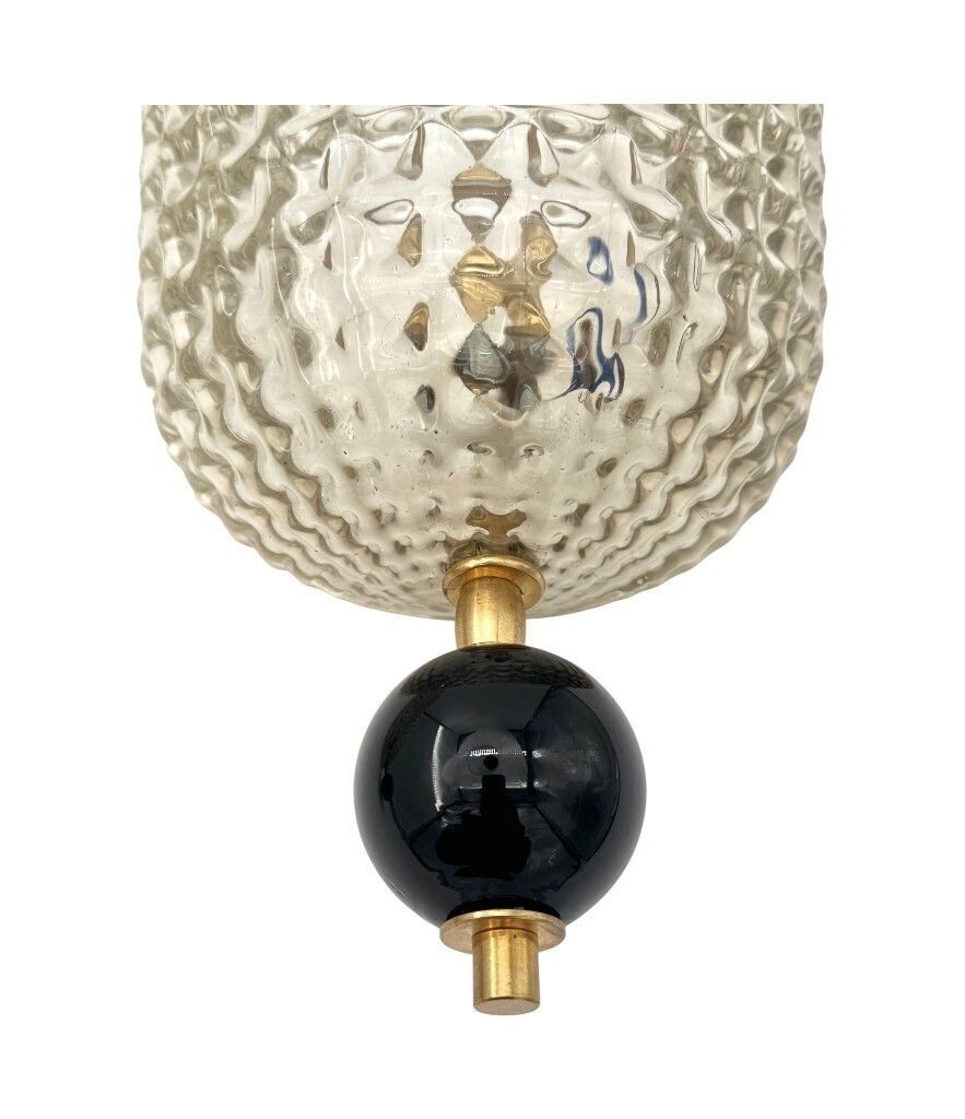 photo vinterior A Pair Of Art Deco Style Smoked Murano Glass Wall Sconces With Black Glass Detail.