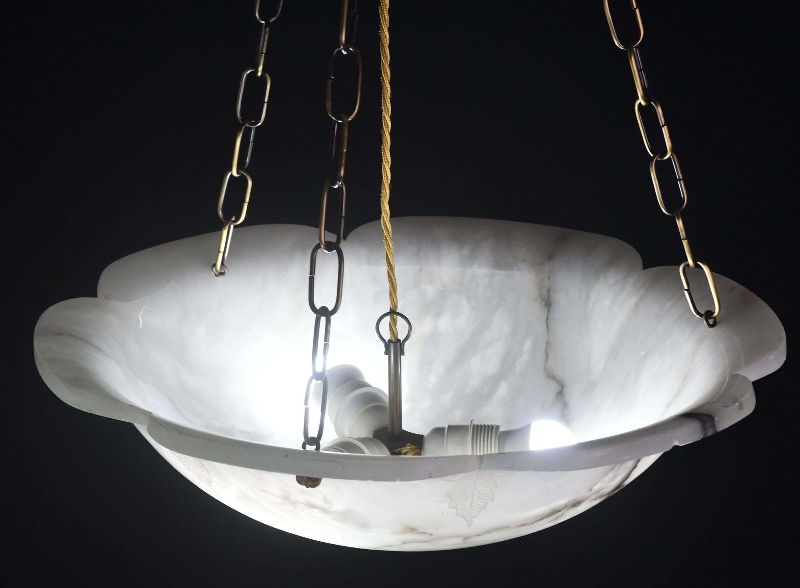 Great Design Extra Large Size Art Deco White Alabaster Chandelier, 1950s photo 2657.0