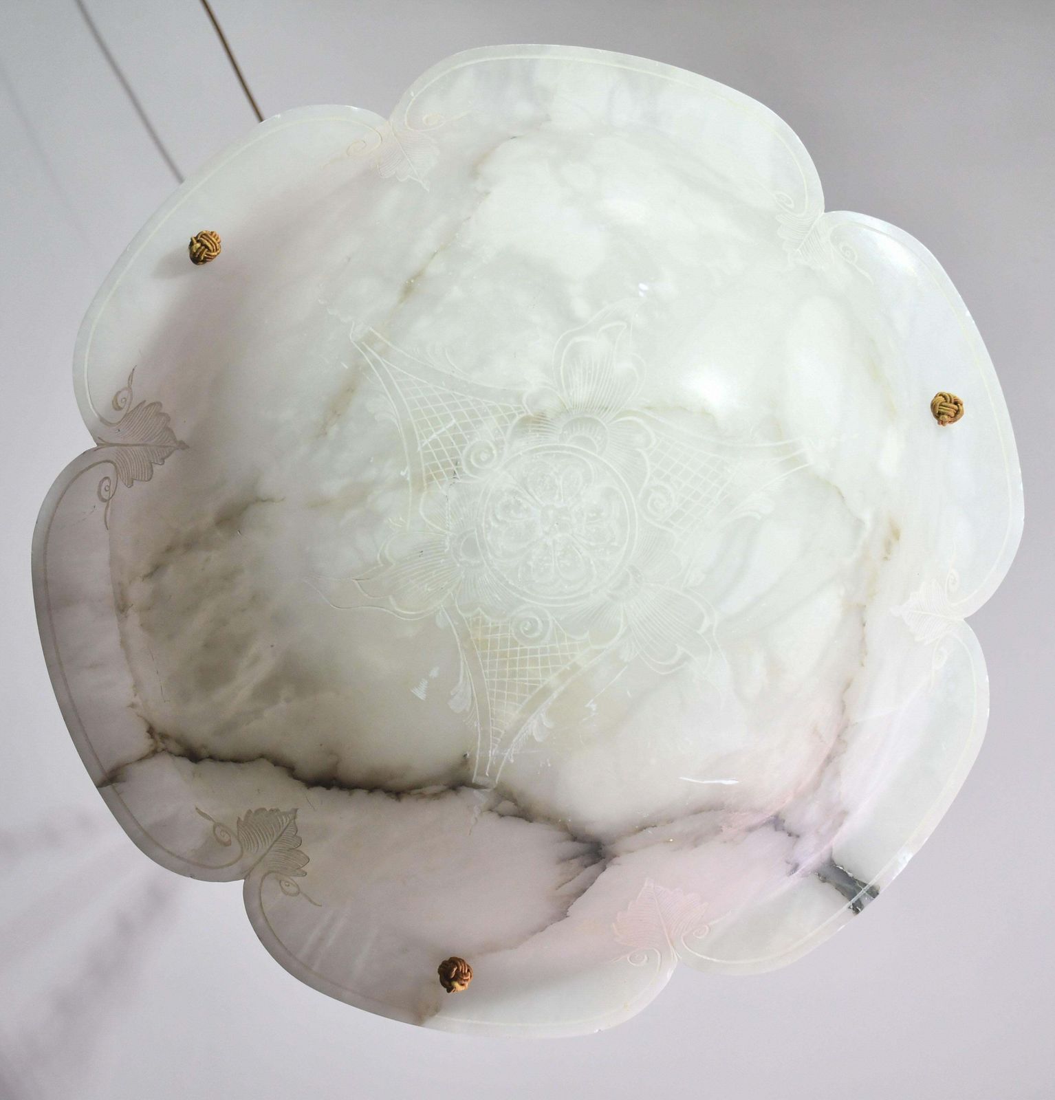photo for sale Great Design Extra Large Size Art Deco White Alabaster Chandelier, 1950s