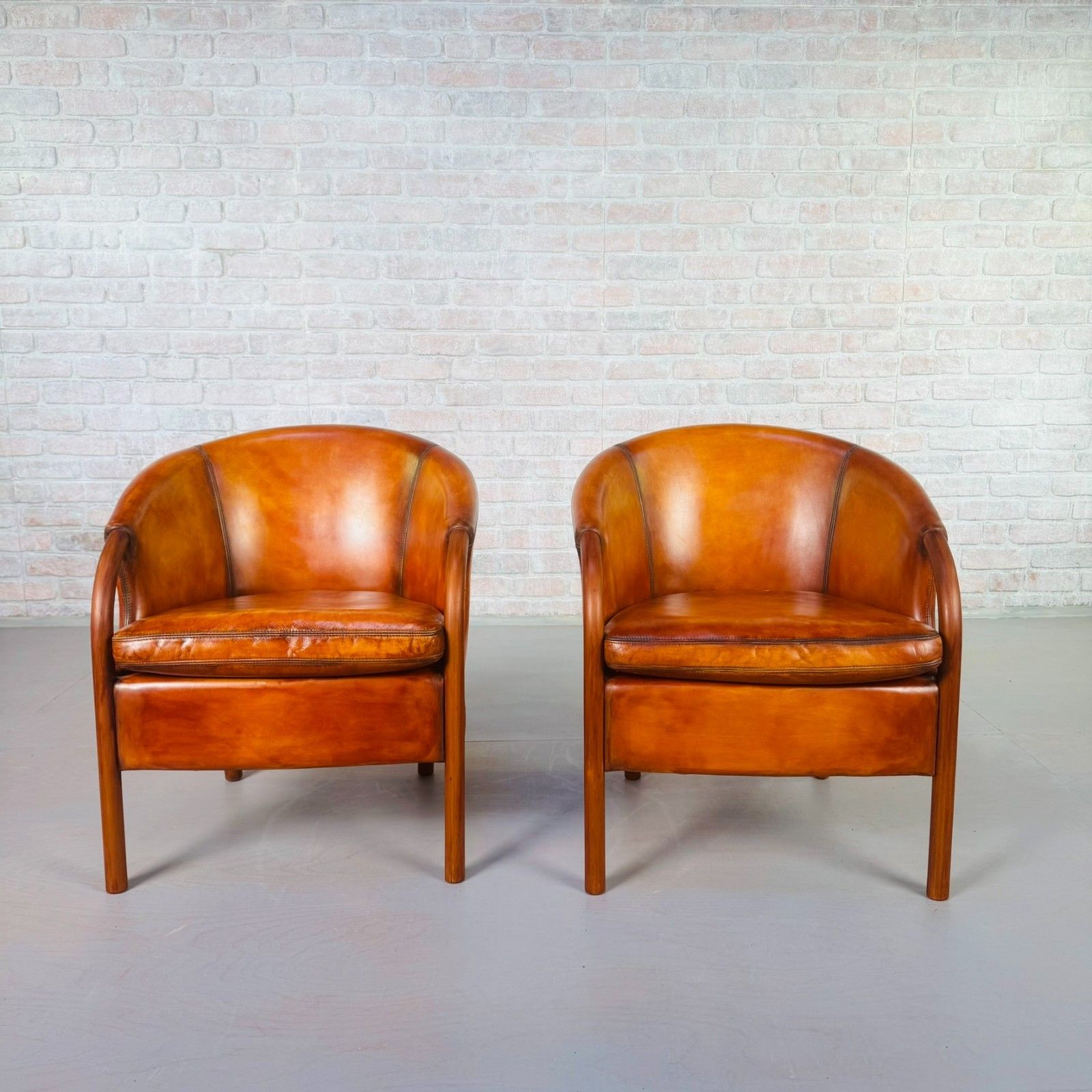 Pair Of Vintage Danish Tan Leather Tub Chairs By Stouby #A815 photo Furniture