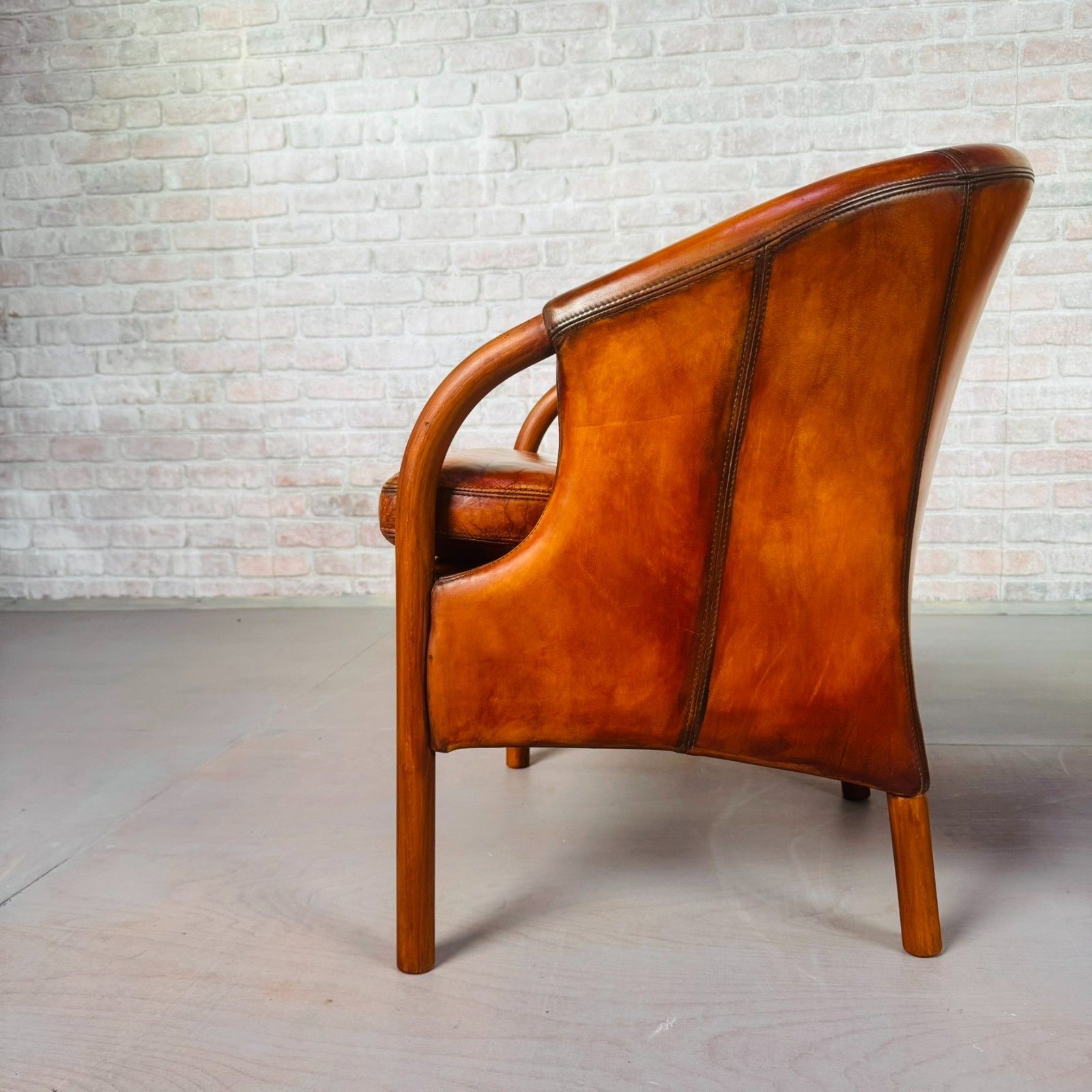 1843.0 Pair Of Vintage Danish Tan Leather Tub Chairs By Stouby #A815 photo