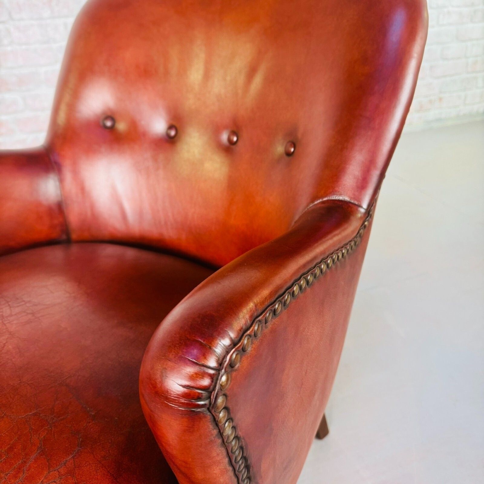 Neat Danish Vintage 1930s Leather Armchair – Hand Dyed Chestnut Patina #A800 photo Furniture
