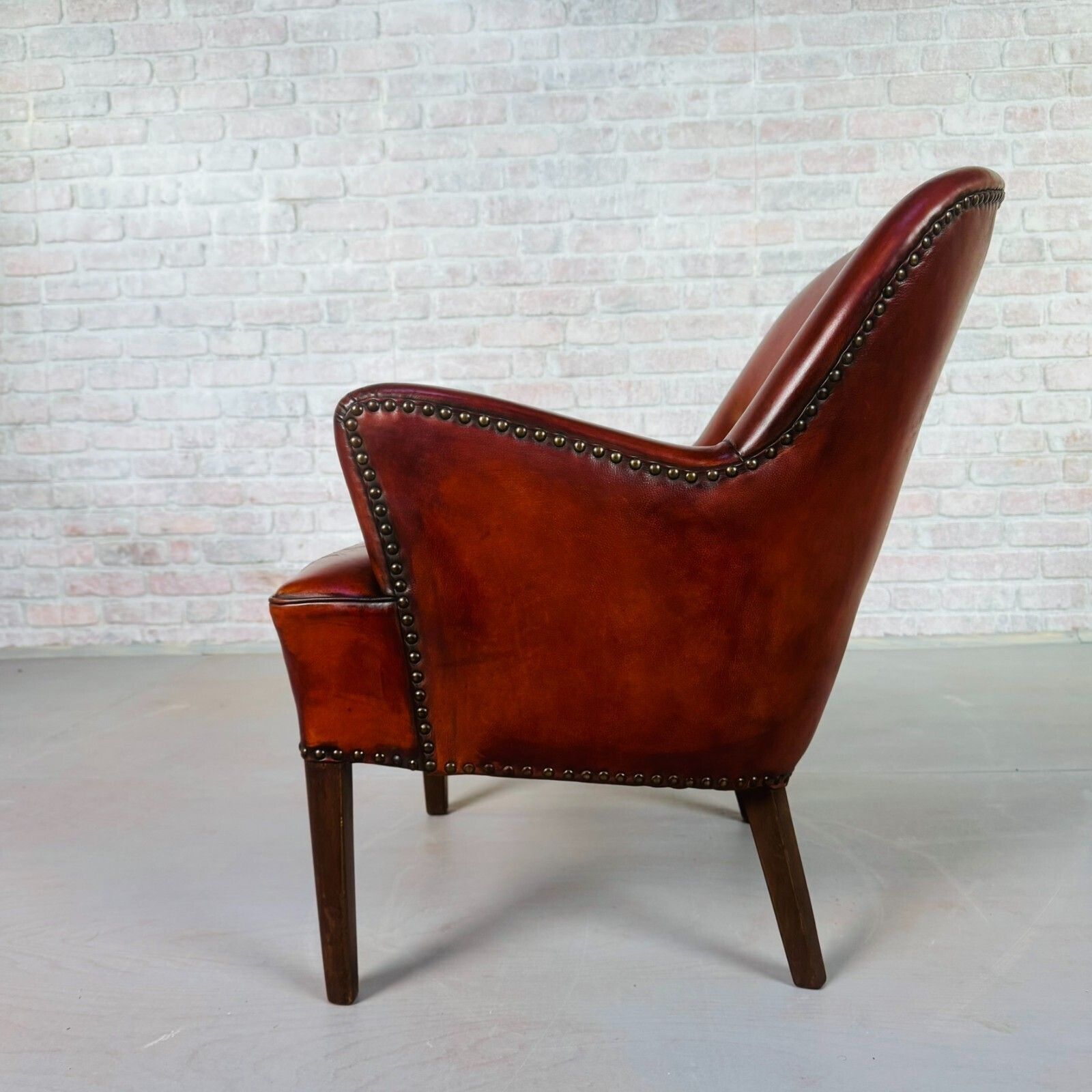 Neat Danish Vintage 1930s Leather Armchair – Hand Dyed Chestnut Patina #A800 photo vintage