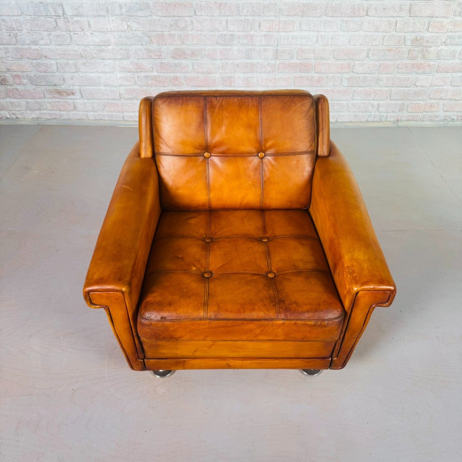 Vintage Danish Tan Leather Armchair By Svend Skipper #A807 photo for sale