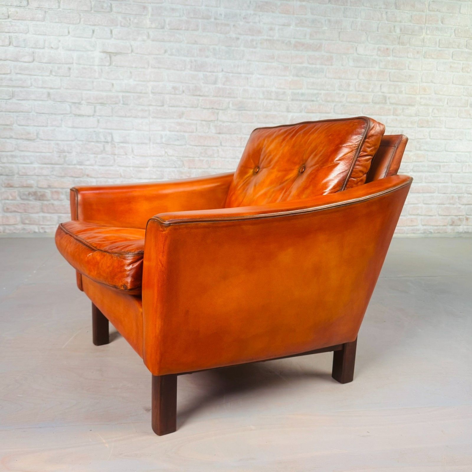 Vintage Danish Cognac Leather Armchair – Curved Arms #A818 photo for sale