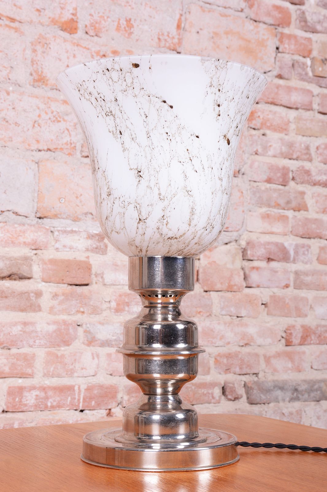 Restored Art Deco Table Lamp, Chrome Plated Steel, Glass, Czech, 1920s photo furniture