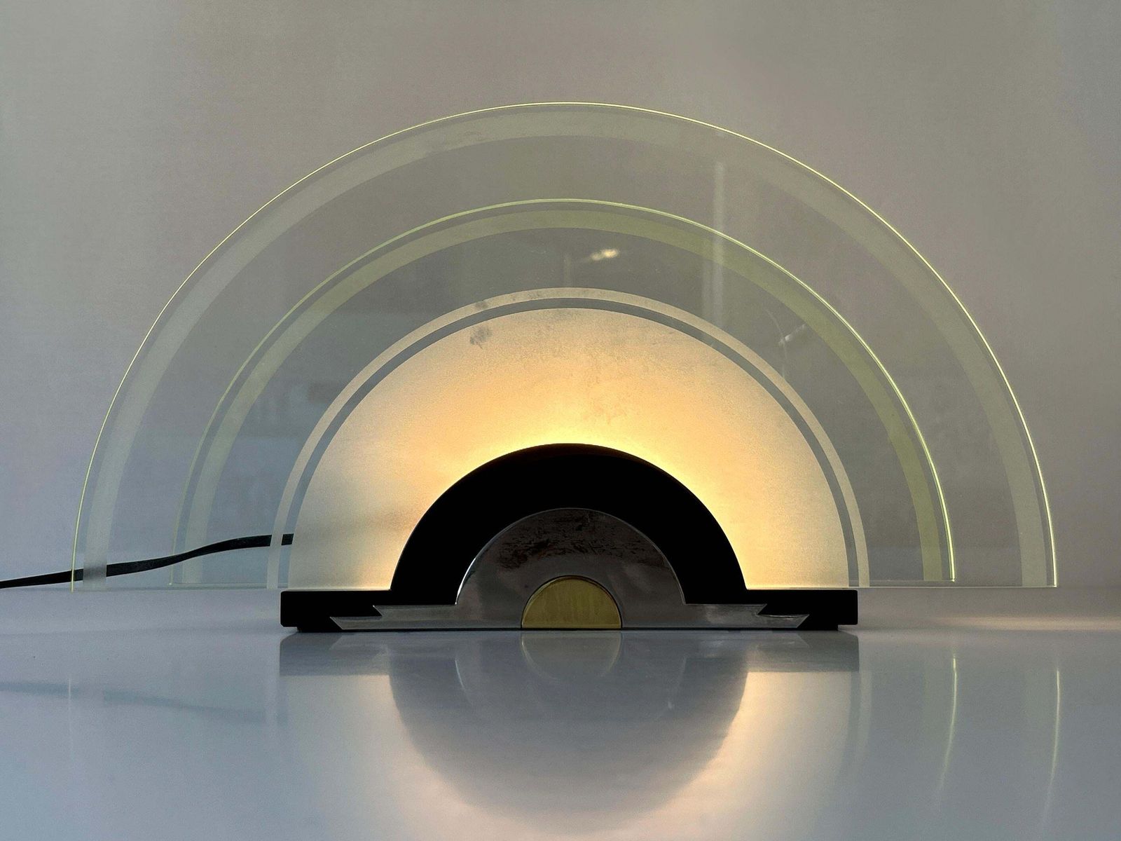 Rare Postmodern Table Lamp 'Rising Sun' By Metalarte Spain 1980s photo vinterior