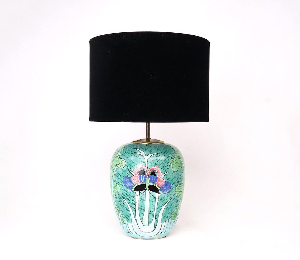 Vintage Chinese Famille Vert Porcelain Table Lamp With Butterfly, 1950s