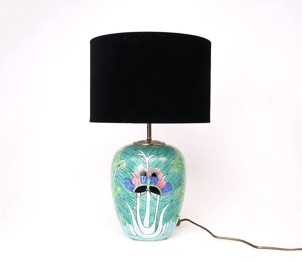 Vintage Chinese Famille Vert Porcelain Table Lamp With Butterfly, 1950s photo furniture