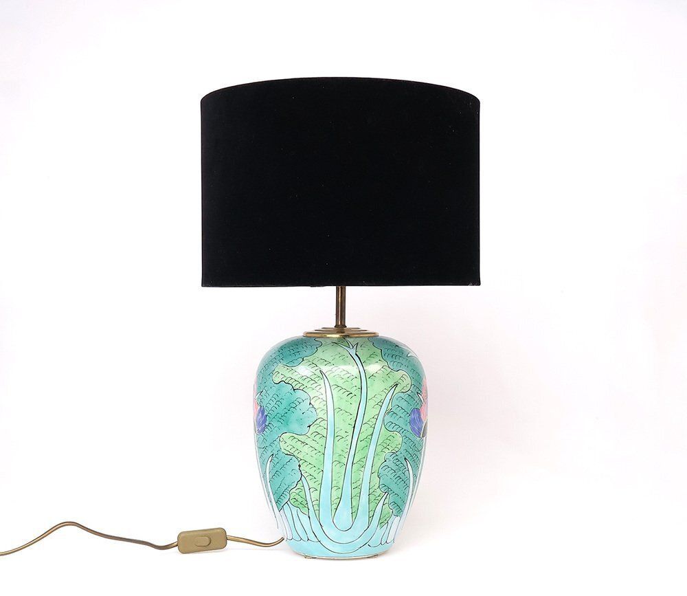 Vintage Chinese Famille Vert Porcelain Table Lamp With Butterfly, 1950s photo for sale