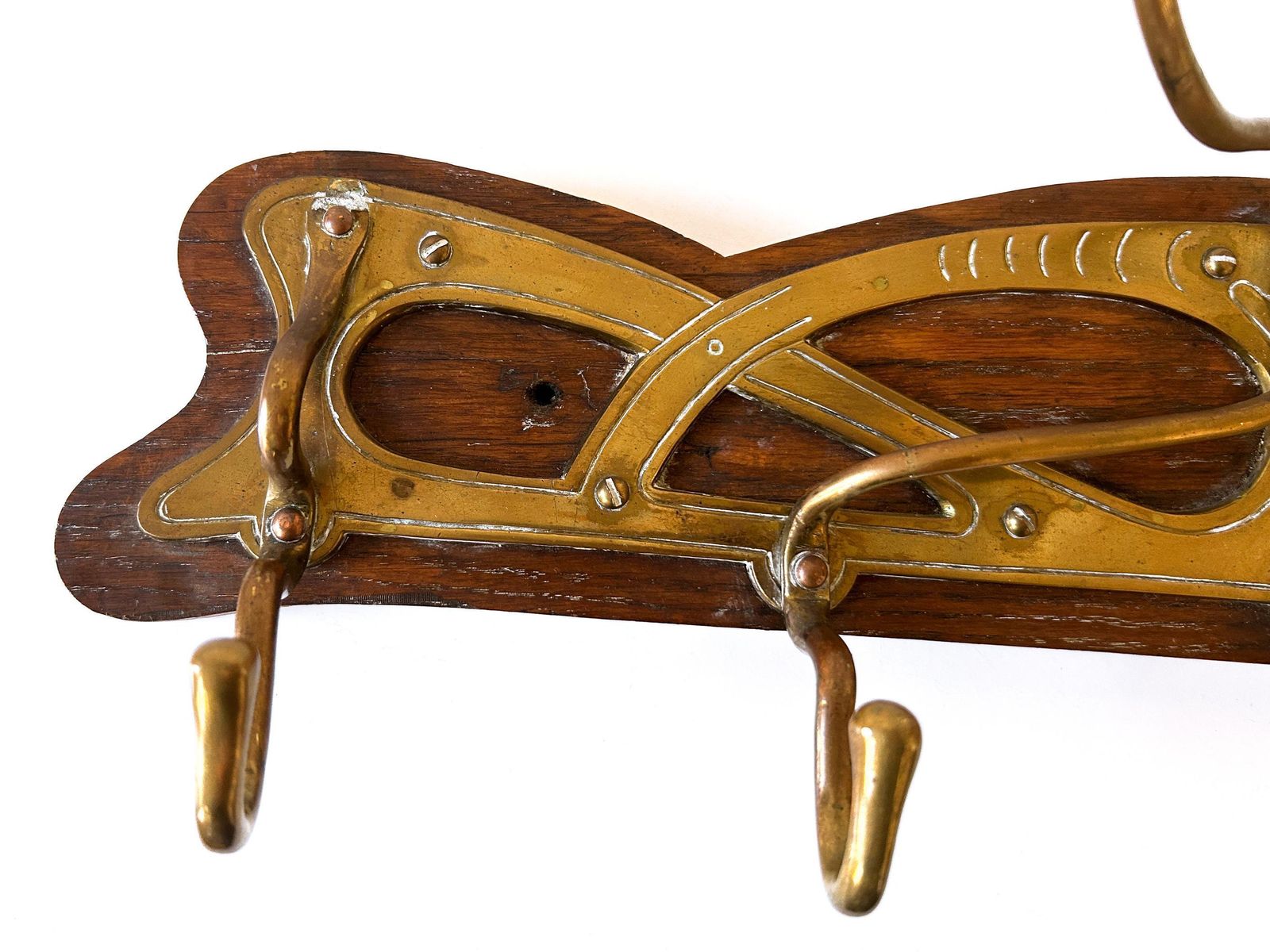 photo furniture Original Art Nouveau Brass & Wood Coat Rack Or Hanger Germany 1900s