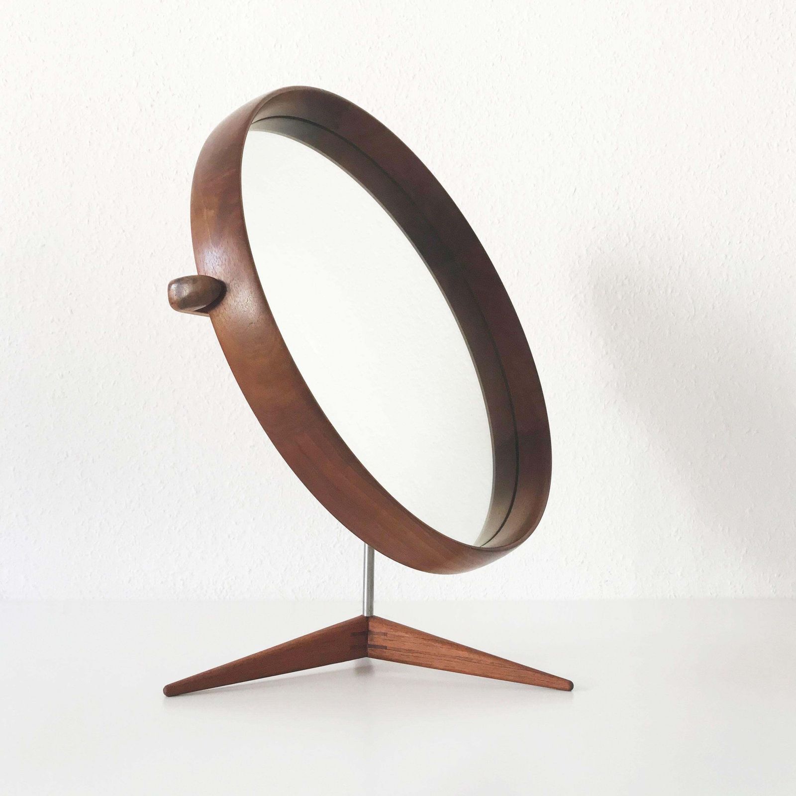 Elegant Teak Table Mirror By Uno & östen Kristiansson For Luxus Sweden 1960s photo for sale