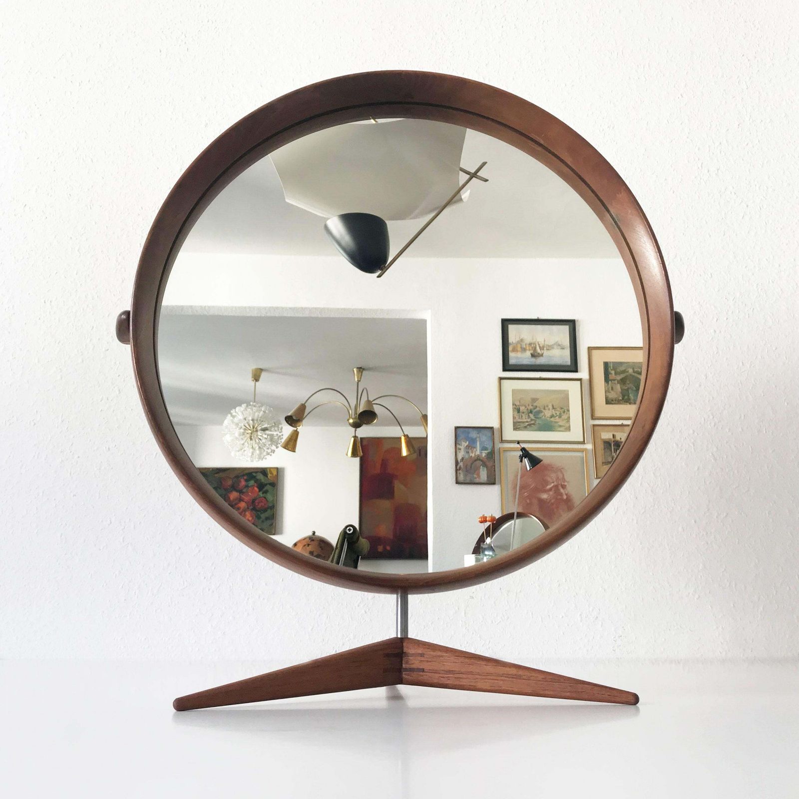 Elegant Teak Table Mirror By Uno & östen Kristiansson For Luxus Sweden 1960s photo 3036.0