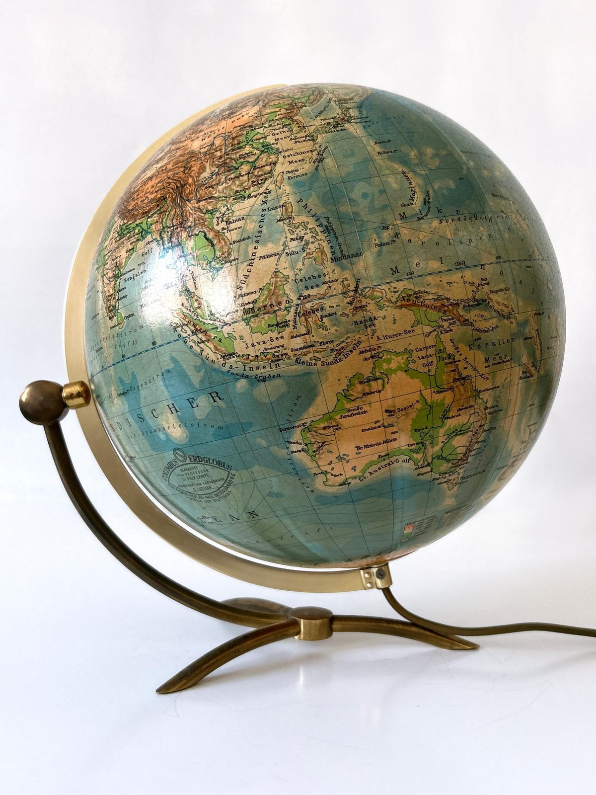 Rare Glass Earth Globe Or Table Lamp By Columbus Verlag   Paul Oestergaard 1960s photo for sale