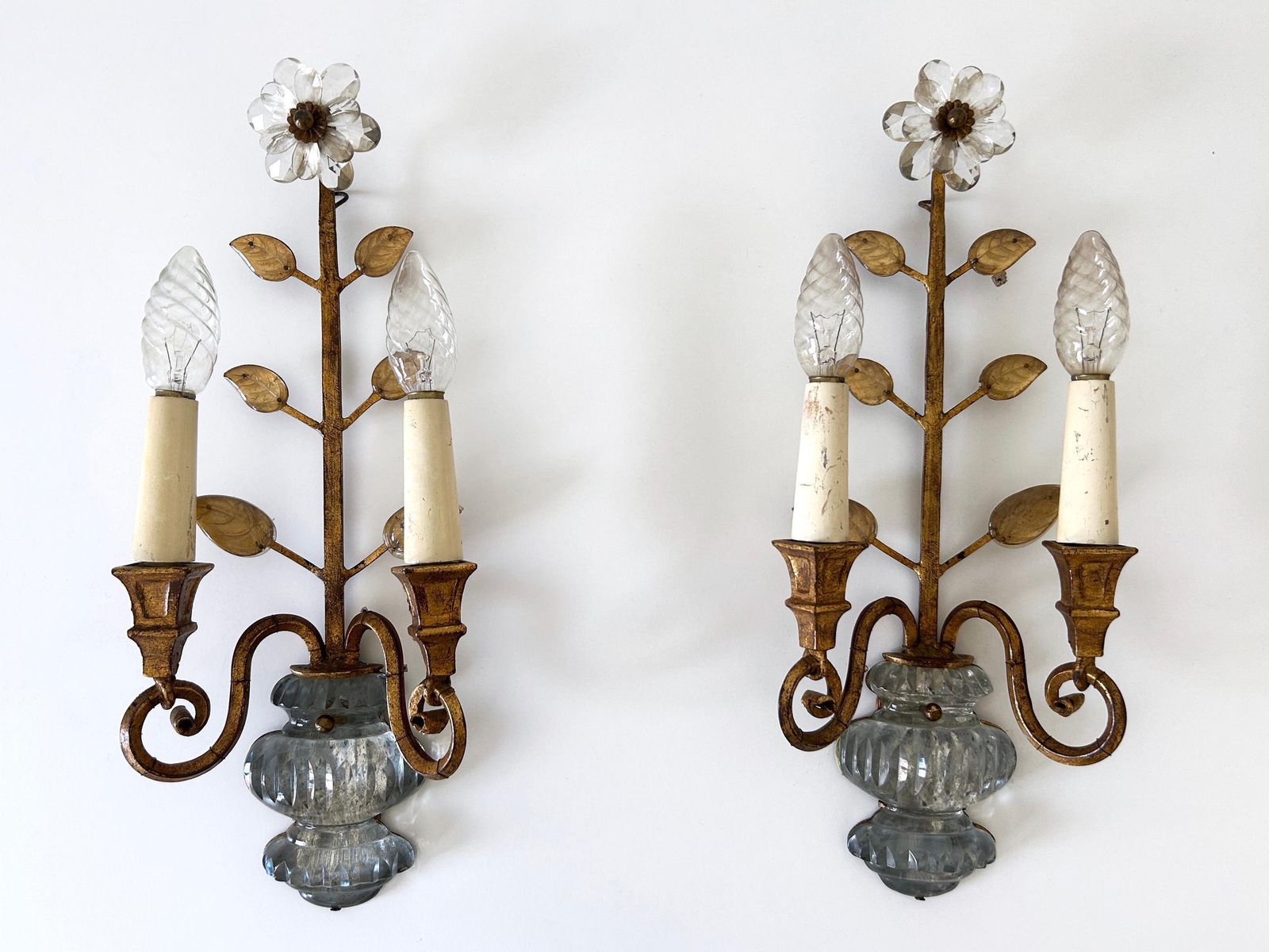 Set Of Two Banci Firenze Crystal & Gilt Metal Sconces Or Wall Lamps 1960s Italy photo furniture