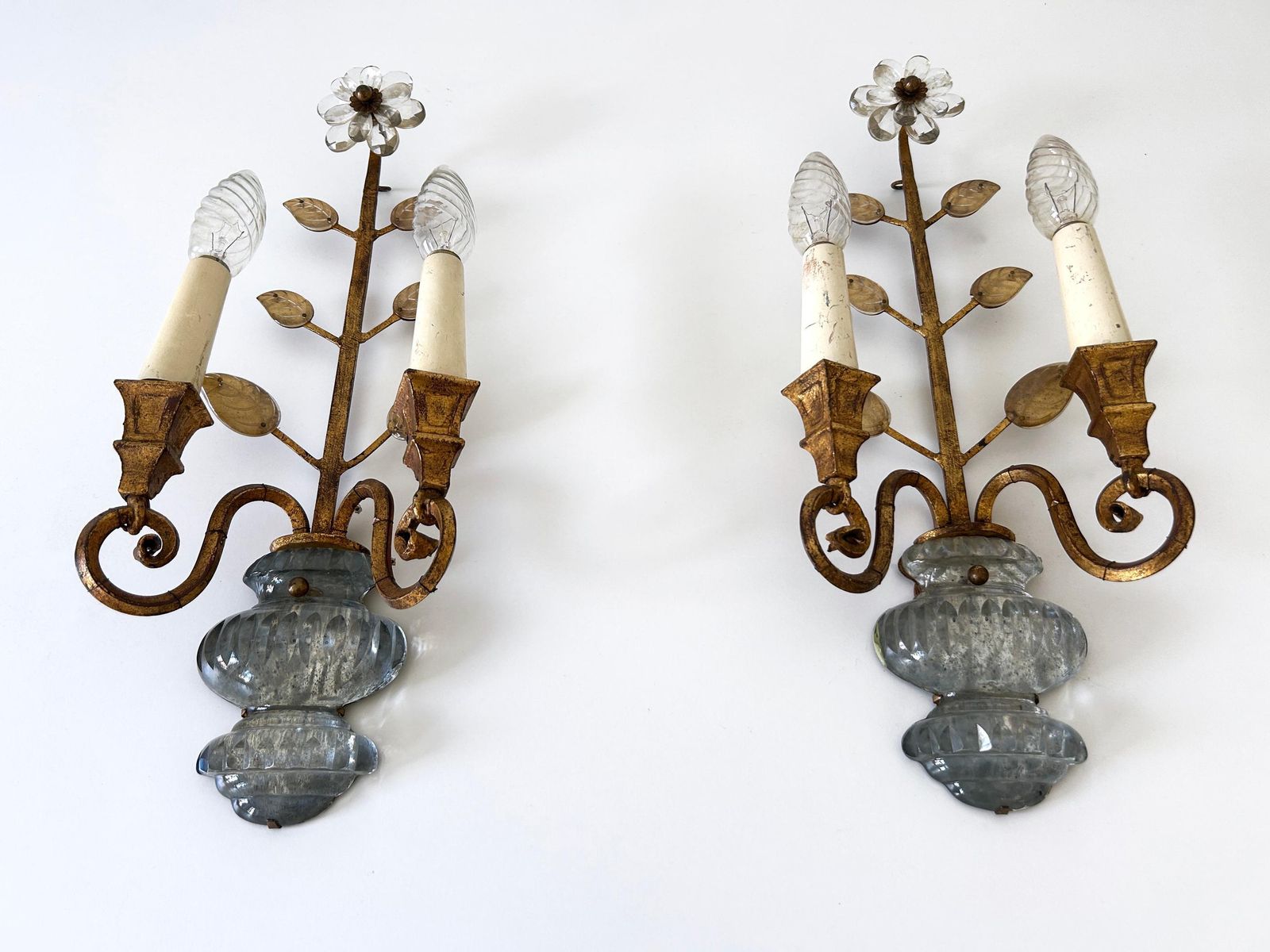 Set Of Two Banci Firenze Crystal & Gilt Metal Sconces Or Wall Lamps 1960s Italy photo for sale