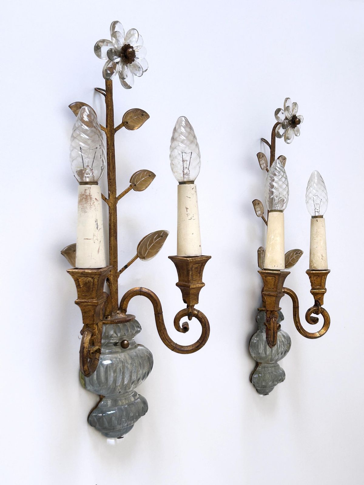 Set Of Two Banci Firenze Crystal & Gilt Metal Sconces Or Wall Lamps 1960s Italy photo buy
