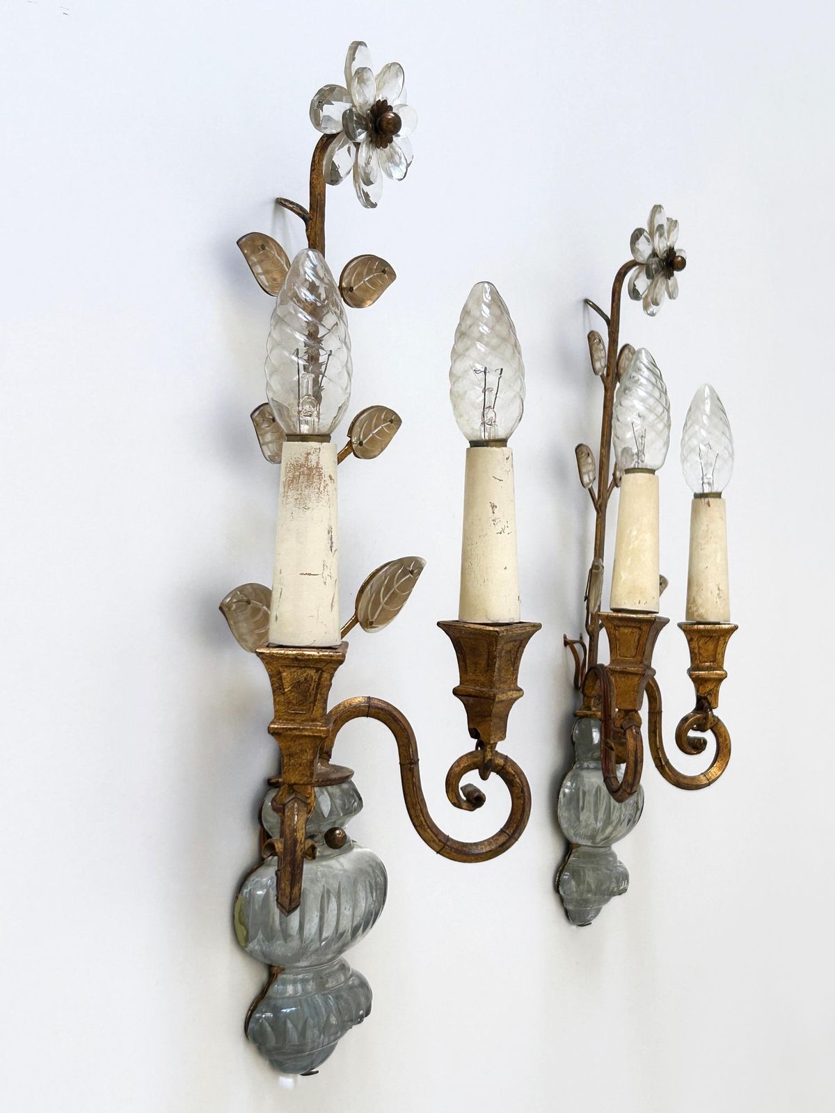photo for sale Set Of Two Banci Firenze Crystal & Gilt Metal Sconces Or Wall Lamps 1960s Italy