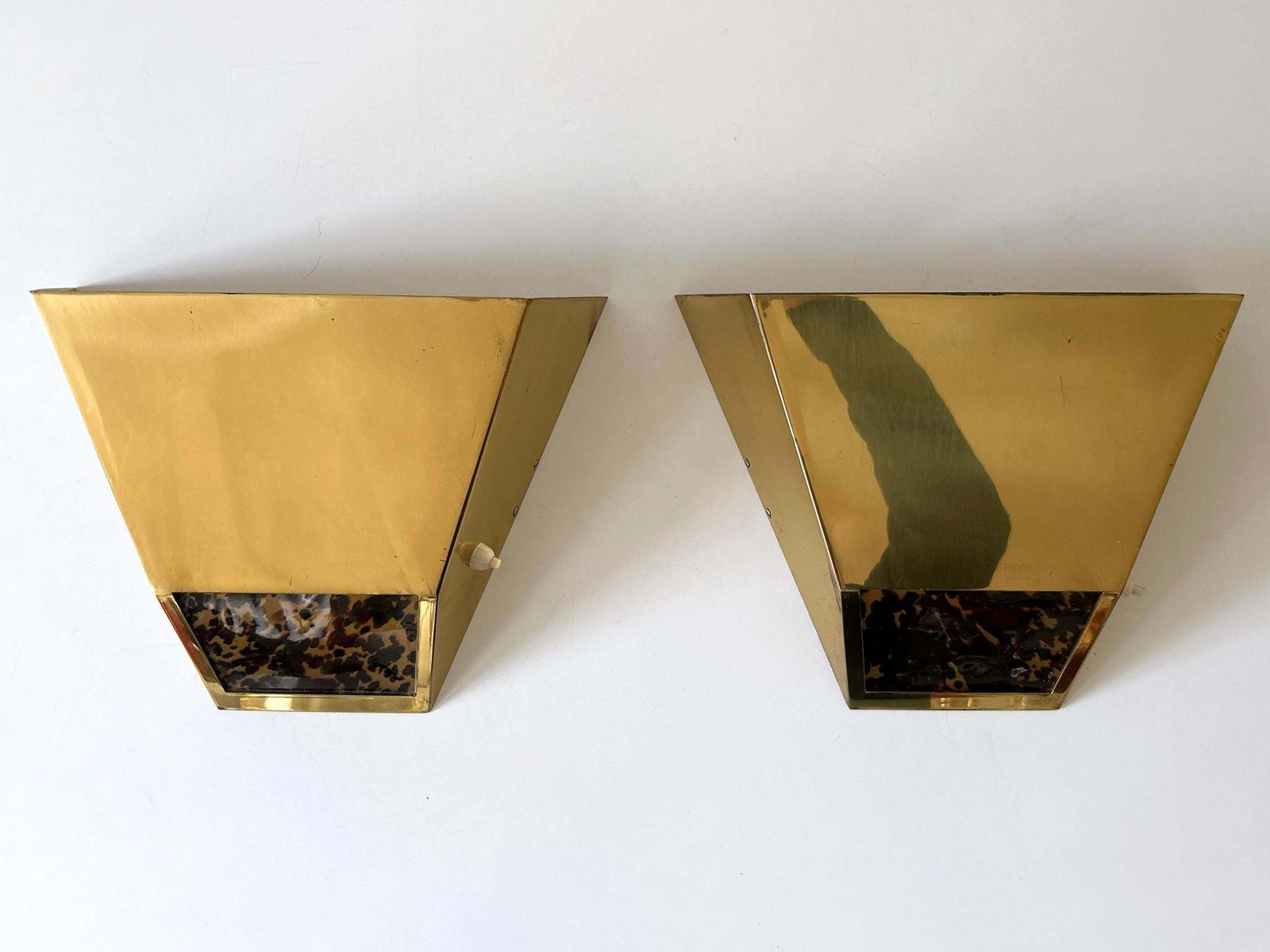 Set Of Two Elegant Mid Century Brass Sconces By Vereinigte Werkstätten 1970s photo for sale