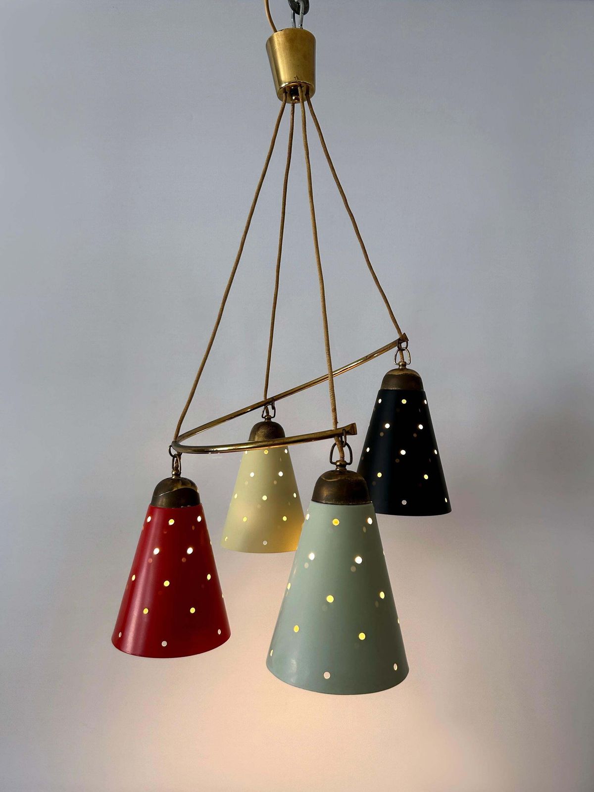 Lovely Four Armed Mid Century Modern Chandelier Or Pendant Light Germany 1950s photo vinterior