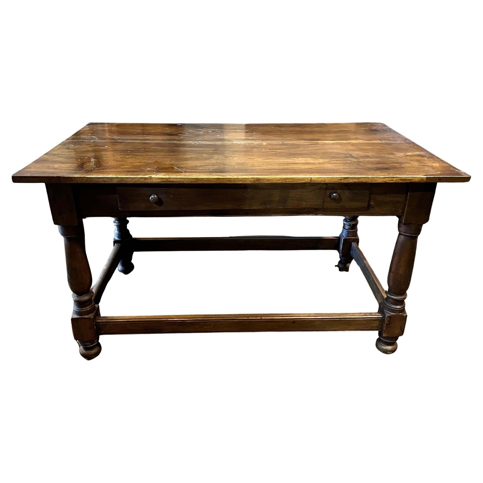 Walnut Table With Chest Of Drawers And Turned Legs, Italy