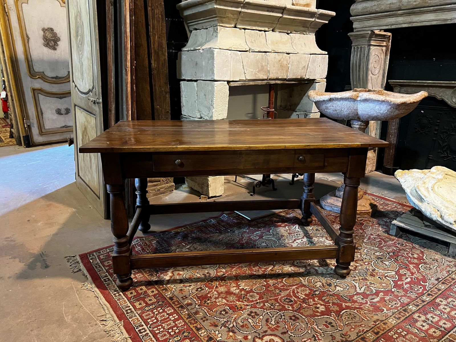 Walnut Table With Chest Of Drawers And Turned Legs, Italy photo vinterior