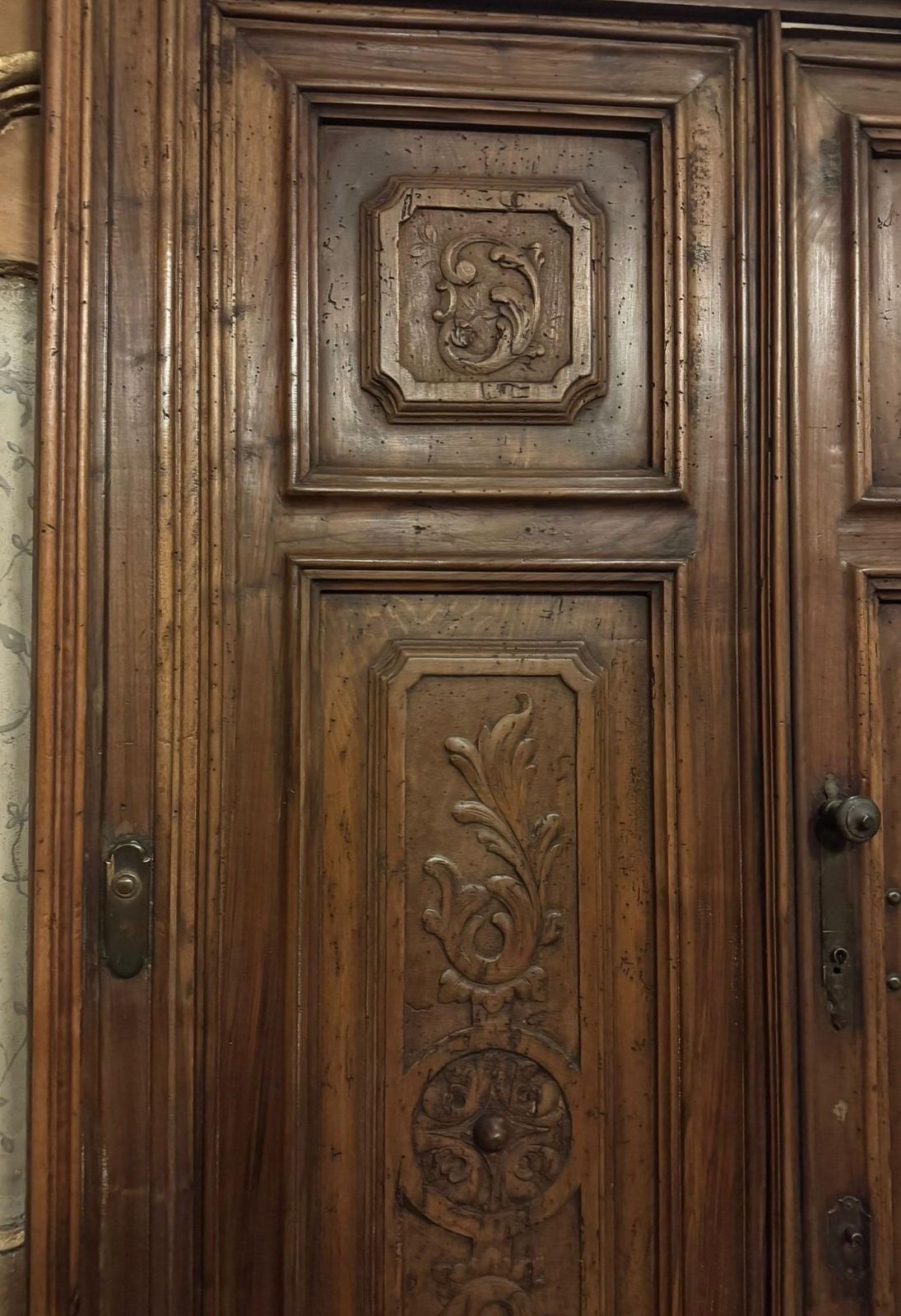 Walnut Double Door With Frame, Richly Carved, Italy photo vintage
