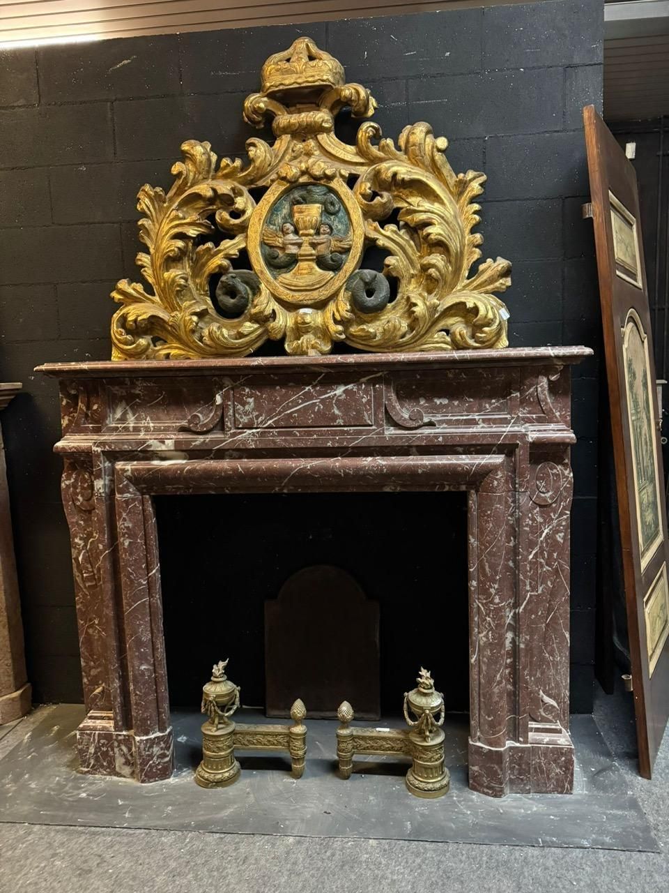 Fine France Red Marble Fireplace With White Veins, Italy photo for sale