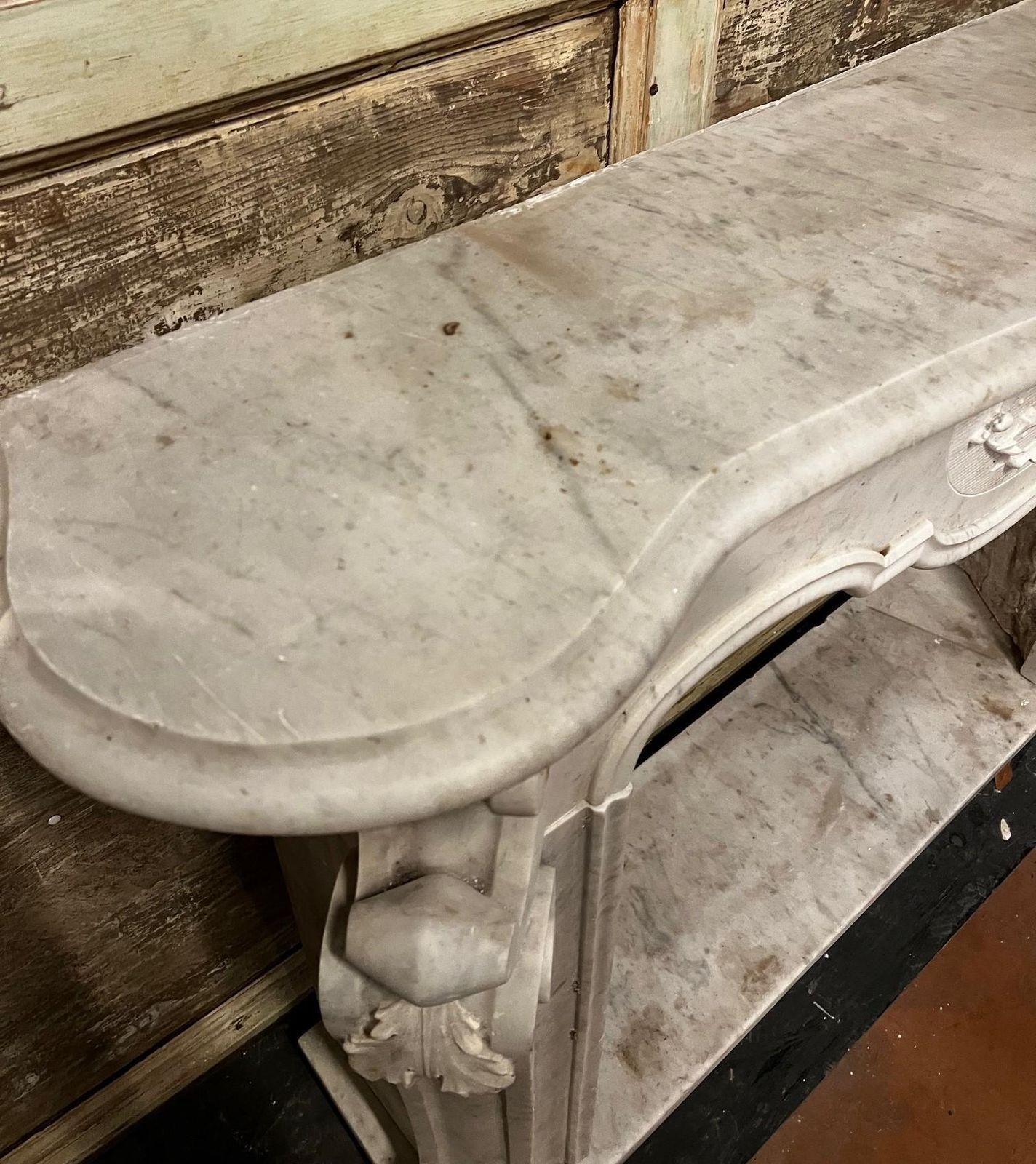 White Carrara Marble Fireplace, Richly Carved And Complete With Base, Italy photo vintage