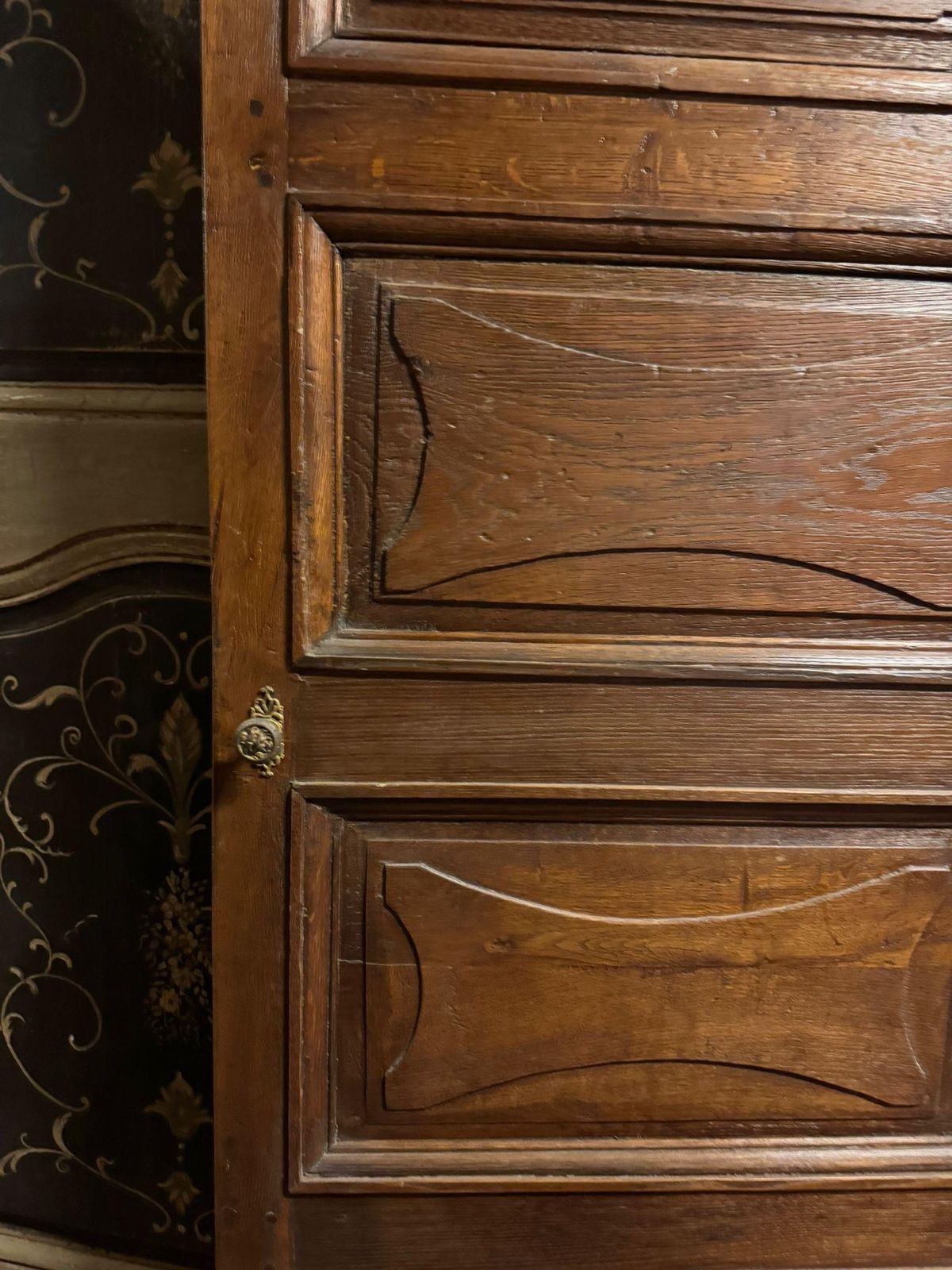 Chestnut Door With Carved Panels, Double Sided And With Original Irons, Italy photo for sale