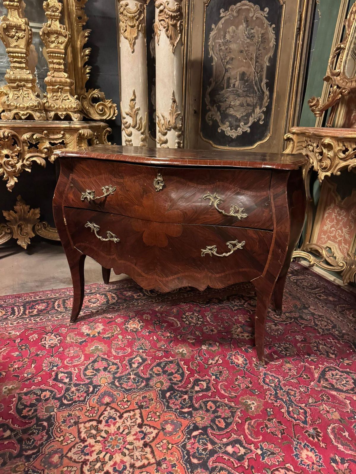Rounded Chest Of Drawers In Briar Walnut Wood, Panelled And Inlaid, Italy photo furniture