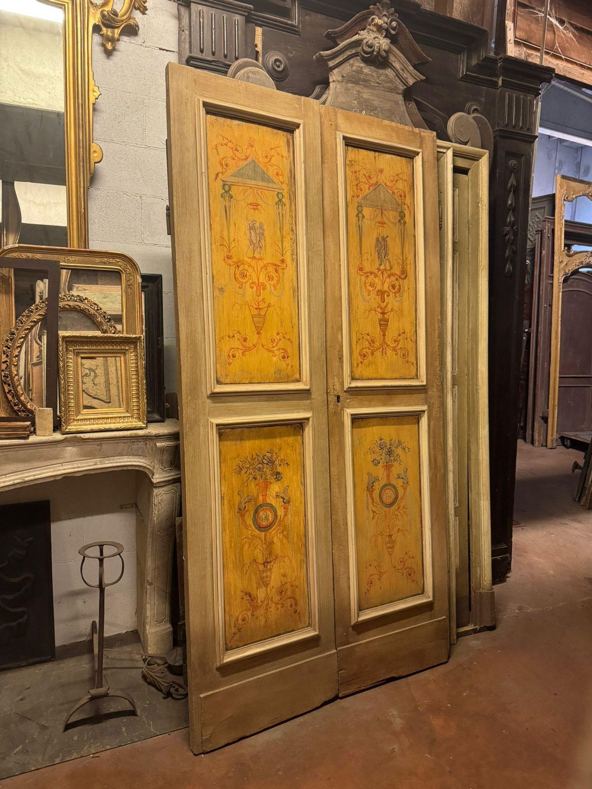 Lacquered Wooden Double Door, Yellow Painted Panels, Italy photo furniture