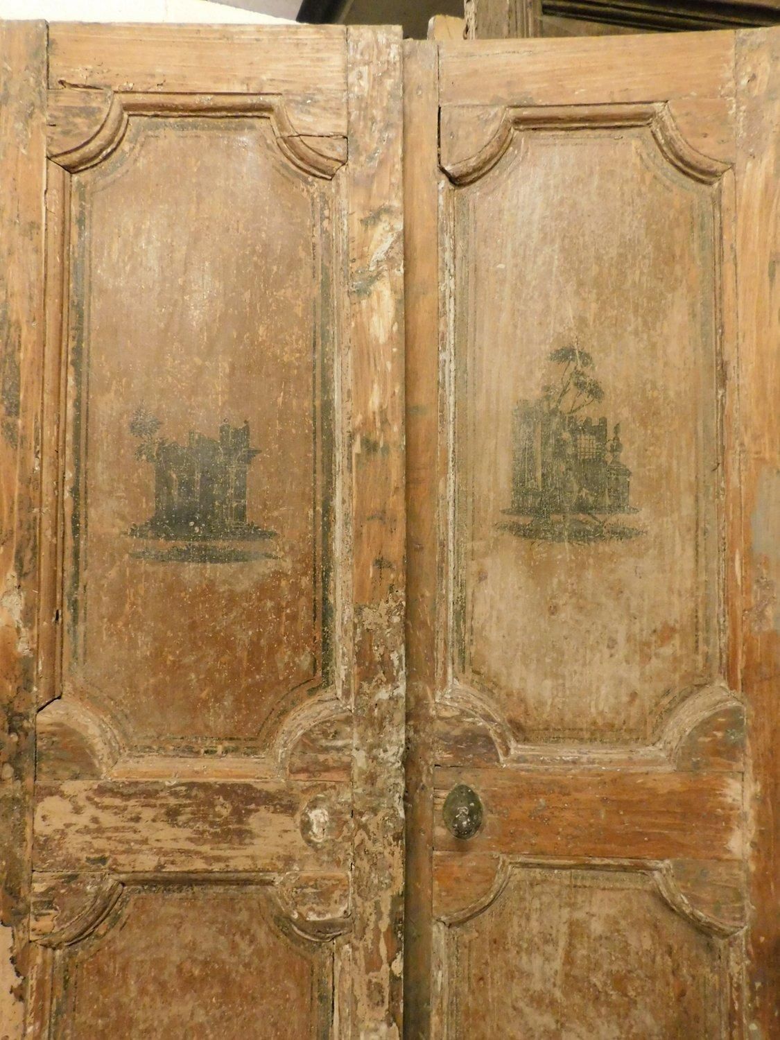 Beige Lacquered Double Door With Sculptures Painted, Italy photo 3747.0