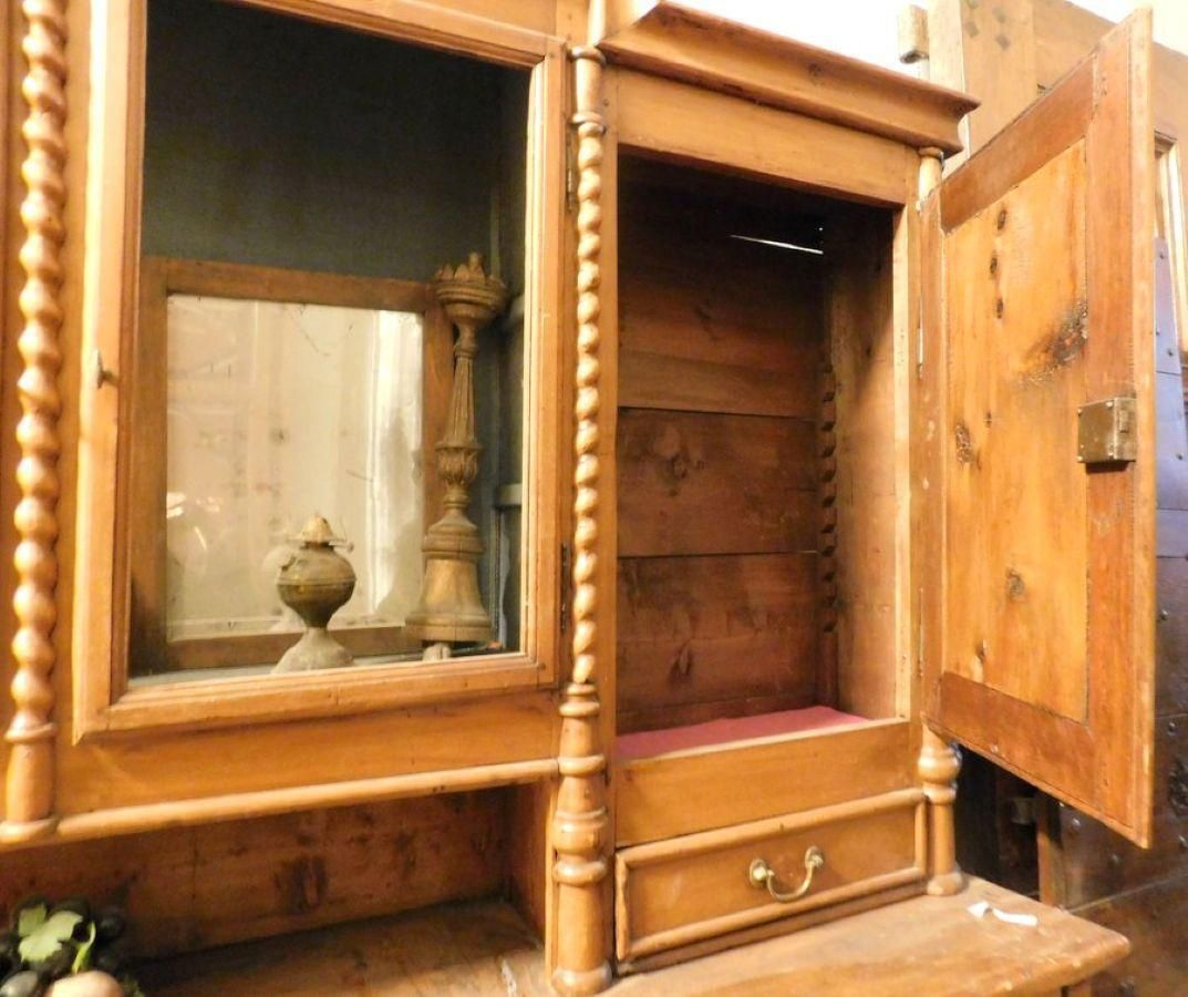 Rustic Sideboard, Double Body, Larch Wood, Carved Mountain Theme, Italy photo Furniture