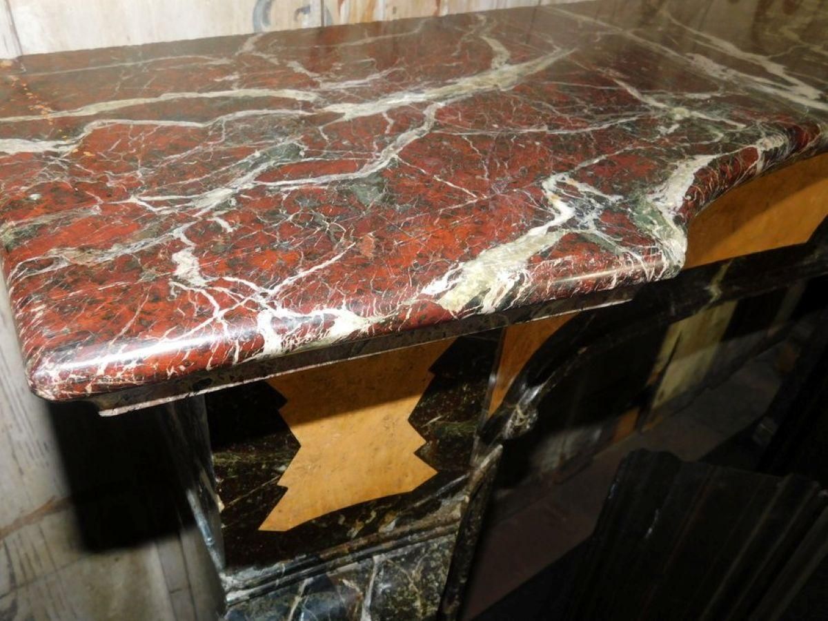 Art Deco Fireplace Mantel Inlaid Red And Yellow Marble, Rough, Italy photo 6453.0
