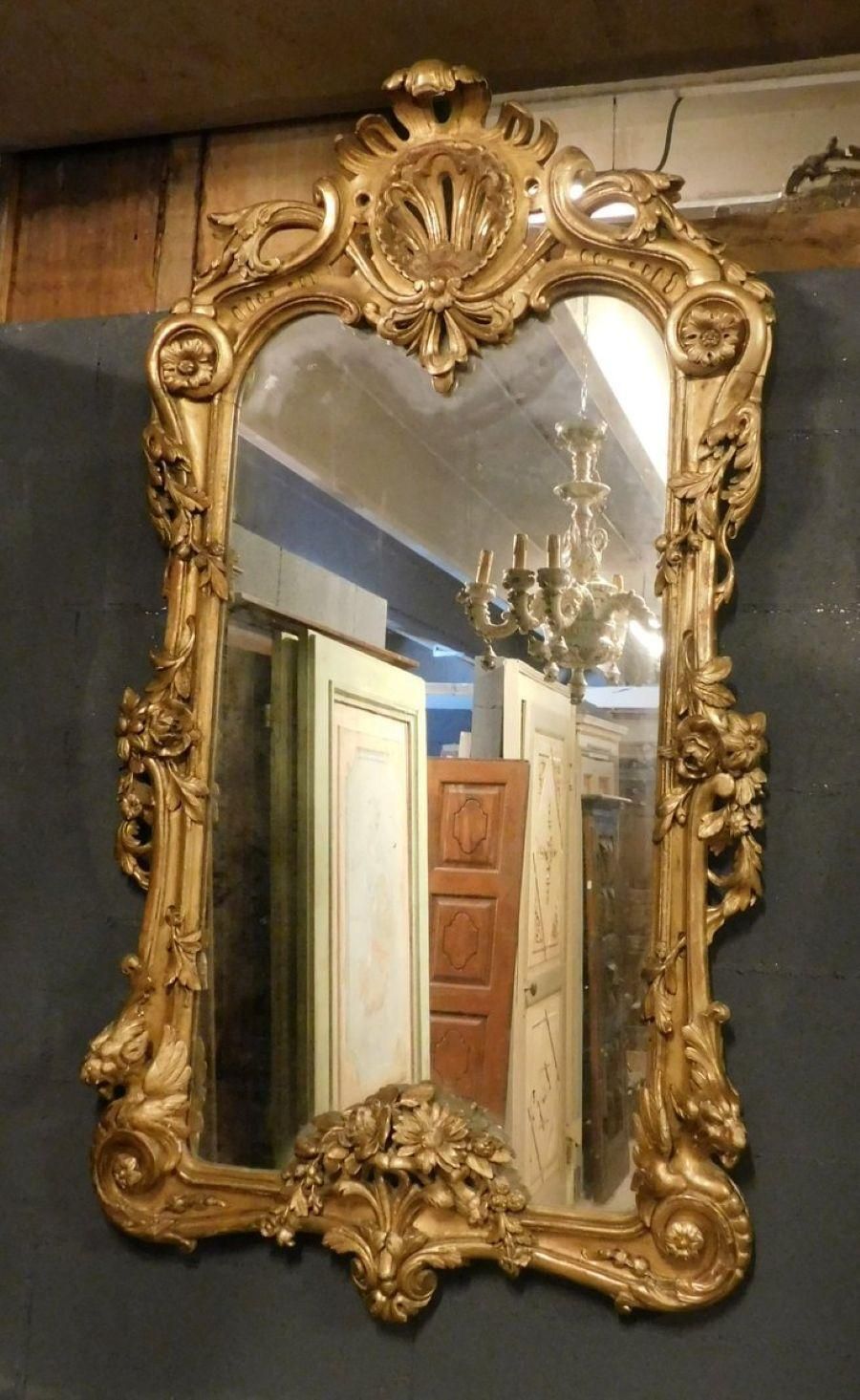 Richly Carved Golden Wood Mirror, Italy photo vinterior