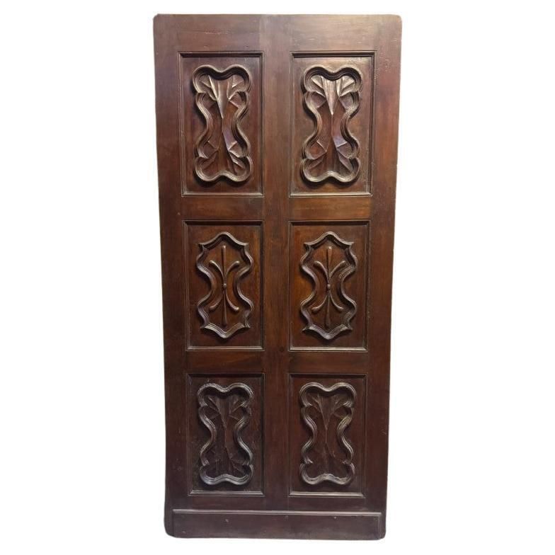 Walnut Entry Door, Single Leaf Main Door With Carved Panels
